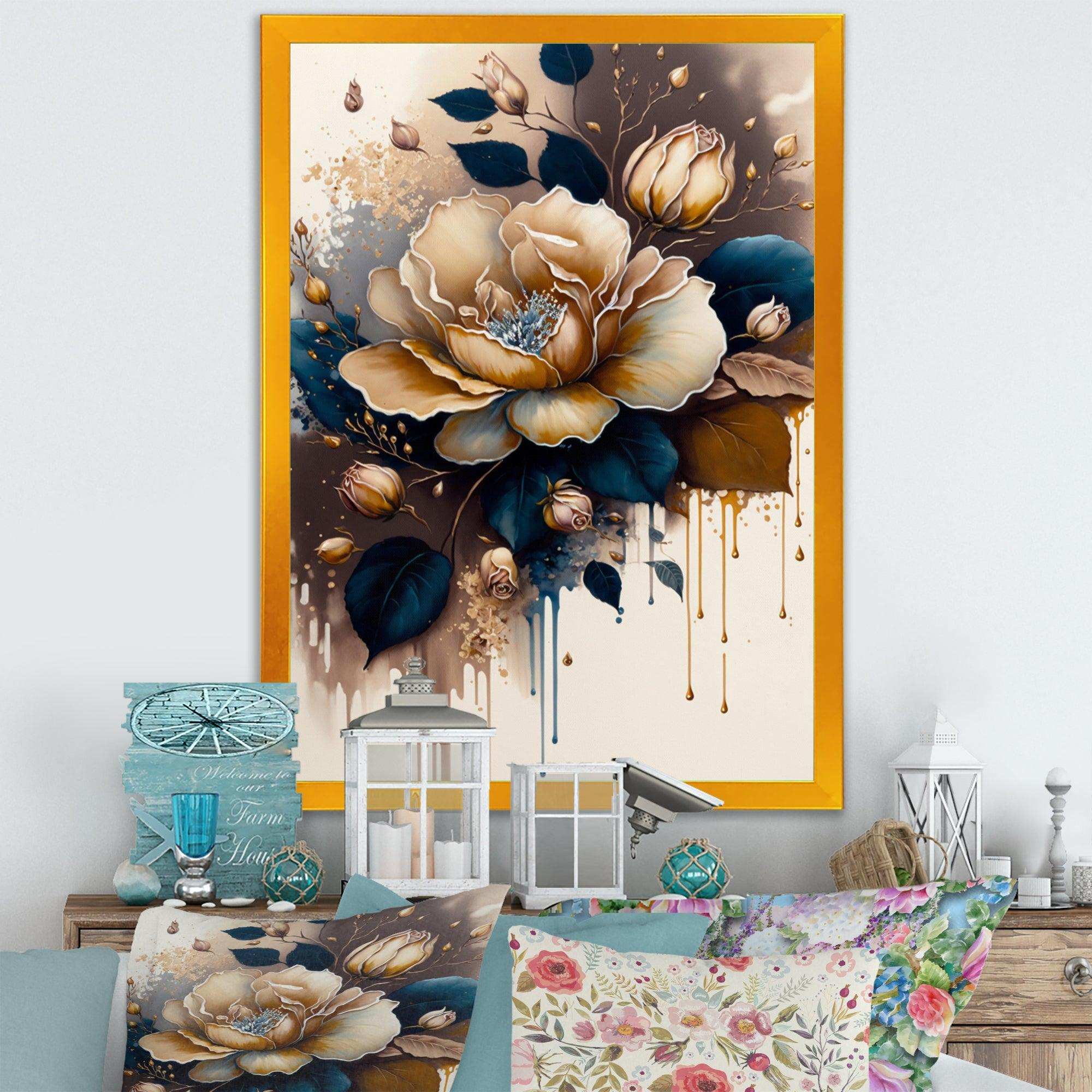 Brown And Blue Rose Design