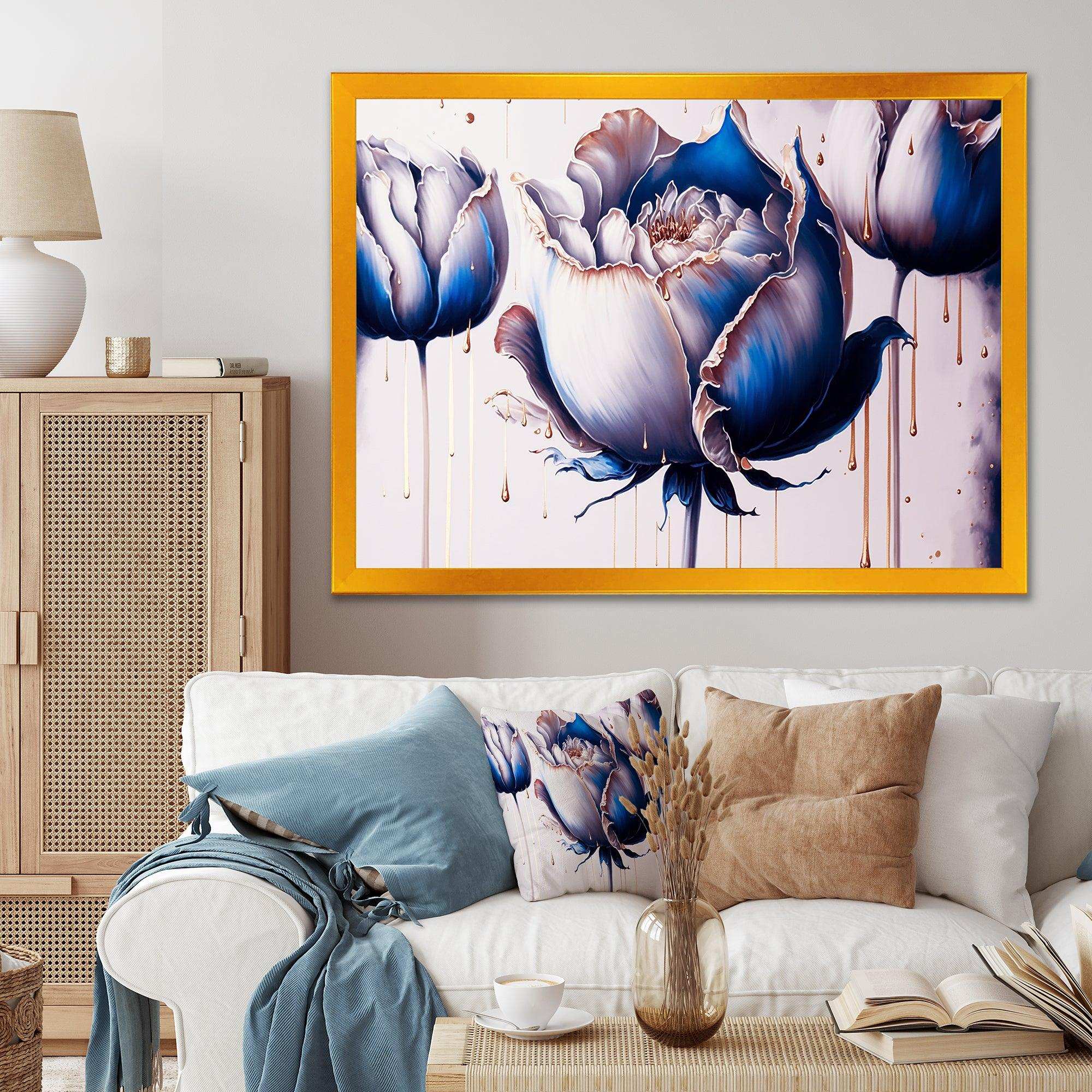 Ice Blue And Gold Paint Drip Tulip II