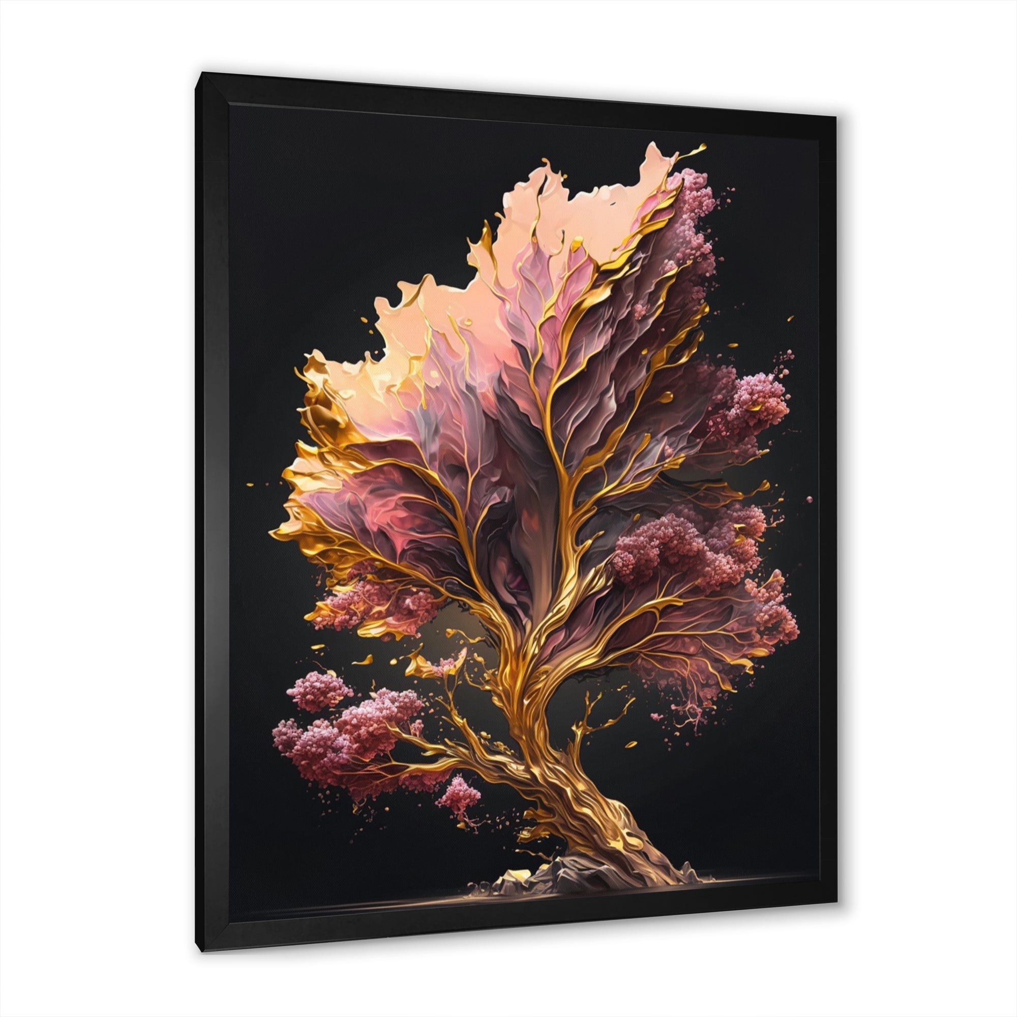 Abstract Pink And Gold Leaves II Framed Print Vibrant Black - 1.5Width
