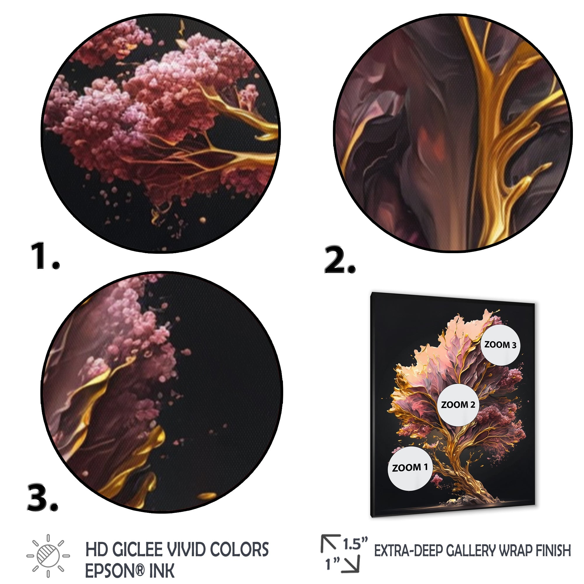 Abstract Pink And Gold Leaves II Framed Print Vibrant Black - 1.5Width