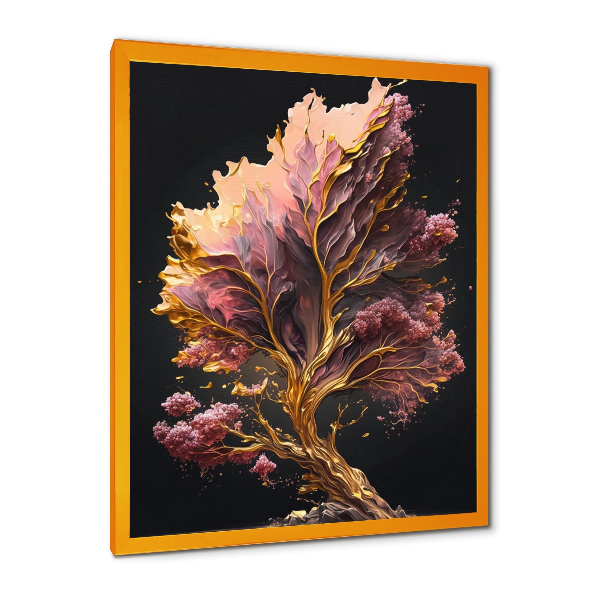 Abstract Pink And Gold Leaves II Framed Print Vibrant Gold - 1.5Width