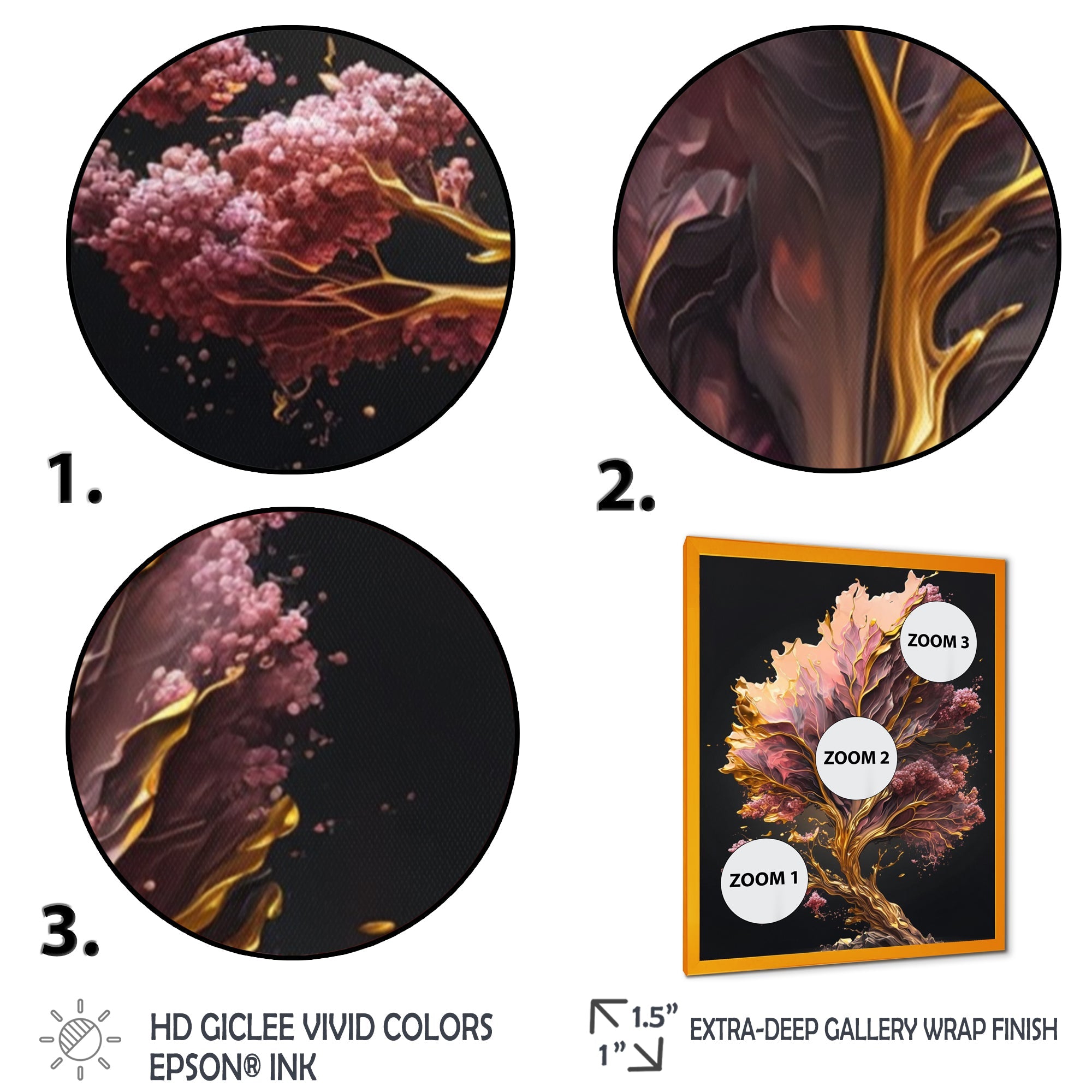 Abstract Pink And Gold Leaves II Framed Print Vibrant Gold - 1.5Width