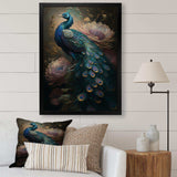 Peacock With Flowers - Animals Canvas Wall Art