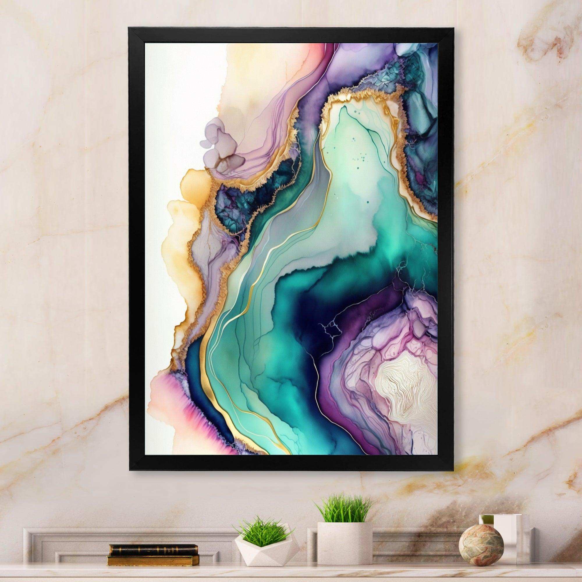 Green Purple Abstract Geode - Abstract Canvas Wall Art