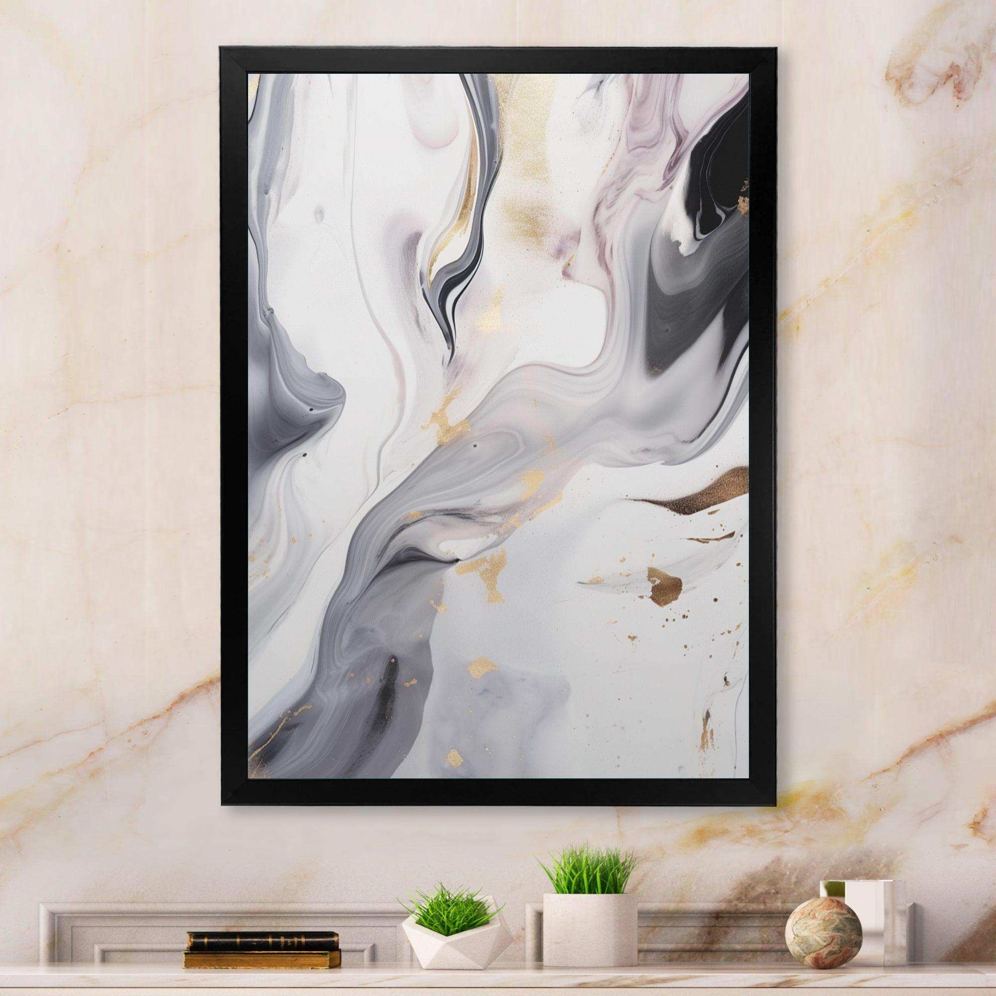 White And Grey Ripples Of Stone I - Abstract Canvas Wall Art