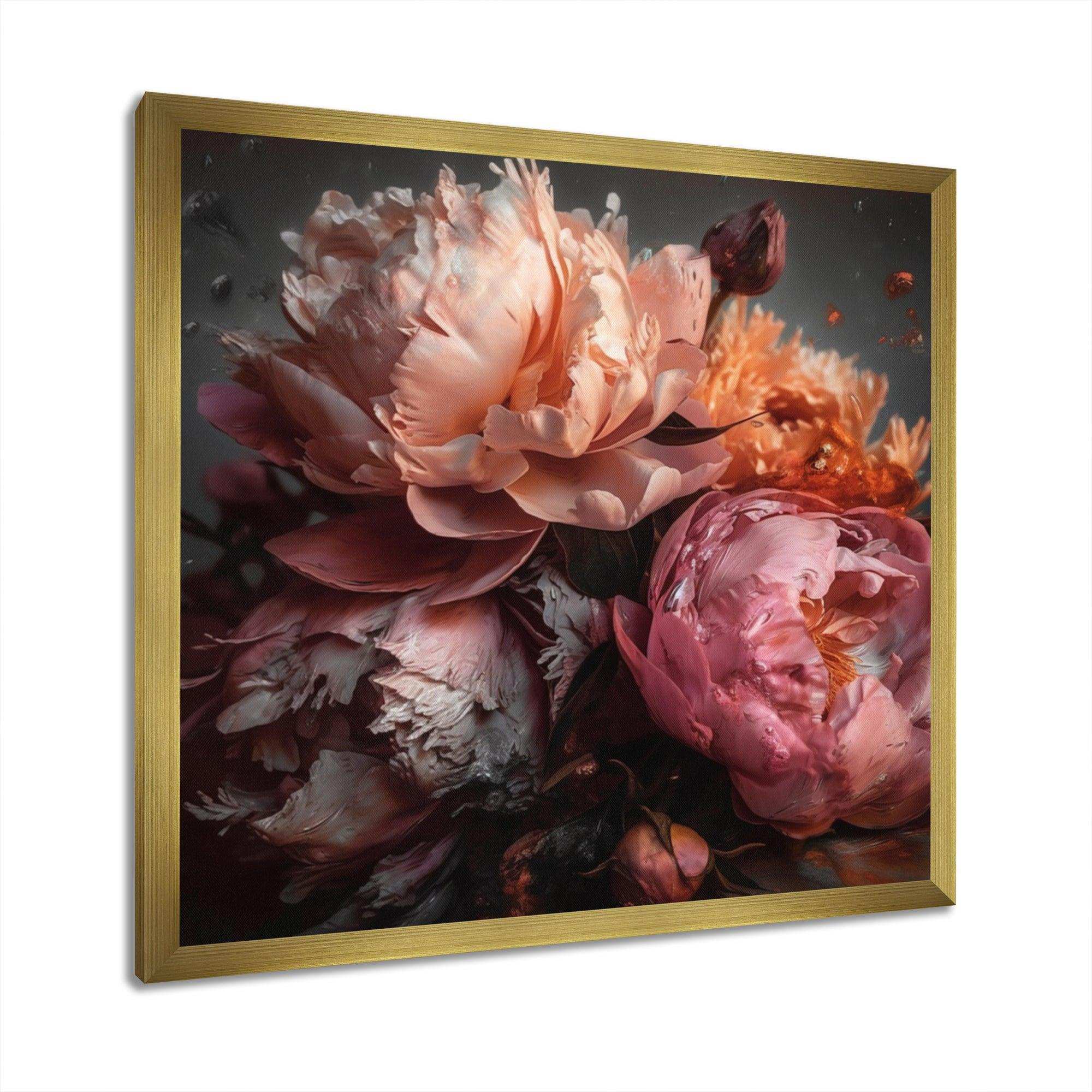 Orange Pink Peonies Blooming - Floral Canvas Wall Art