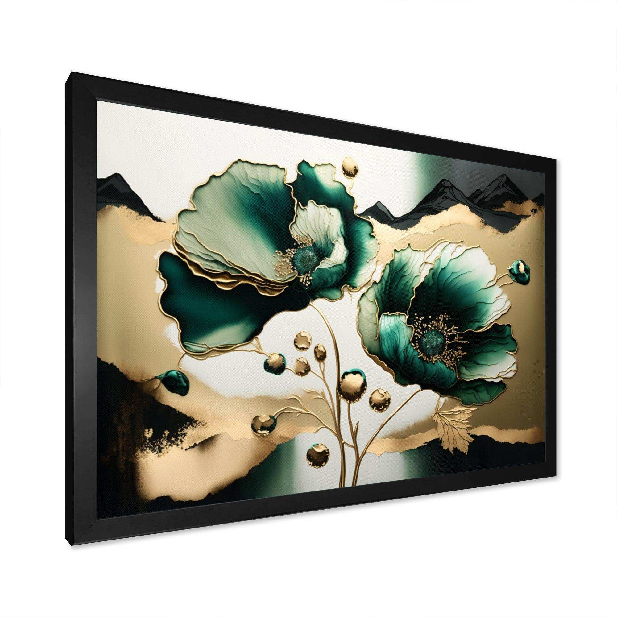 Gold And Green Poppy Floral Euphoria I - Floral Canvas Wall Art