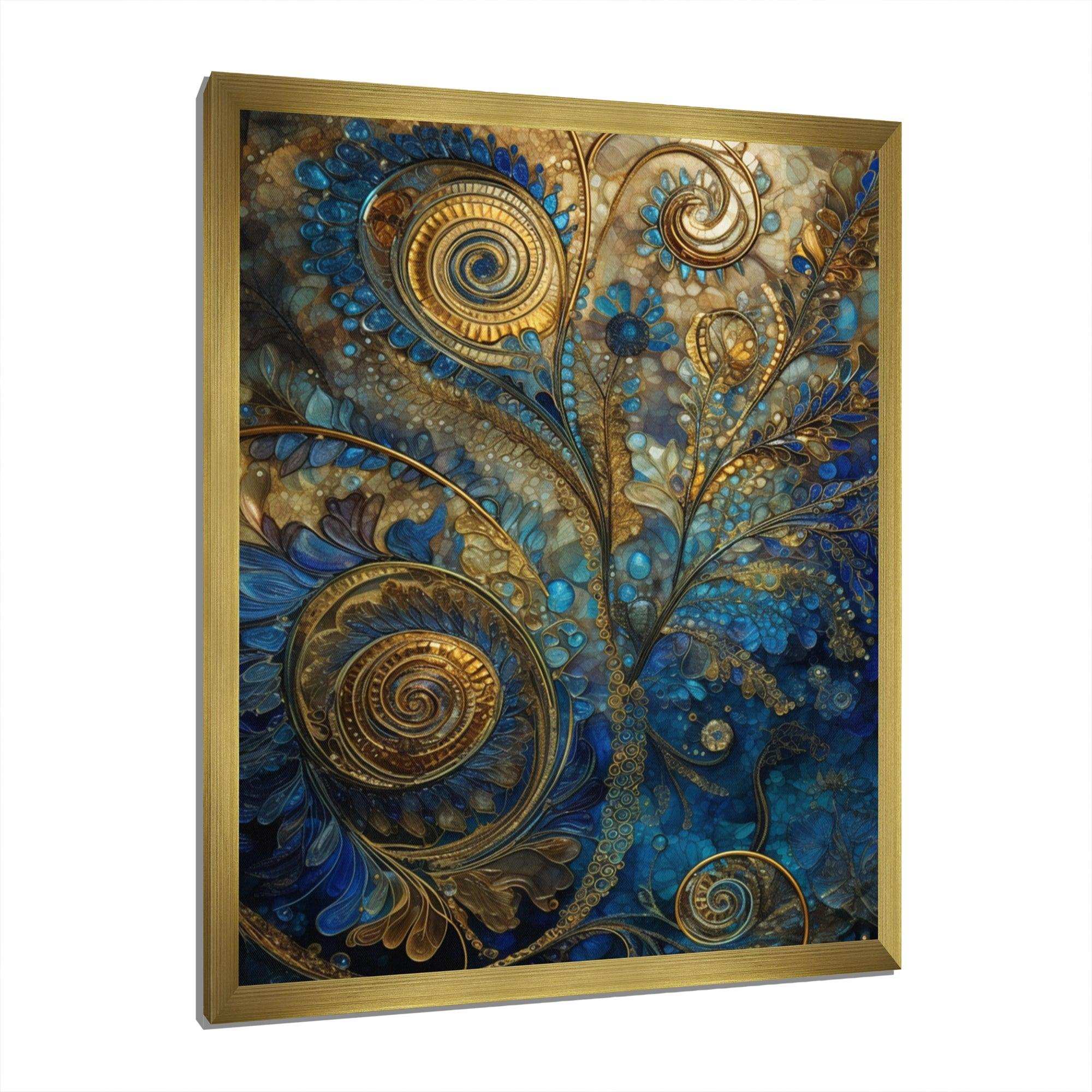 Blue And Gold Melodies Of Boho II - Geometric Canvas Wall Art