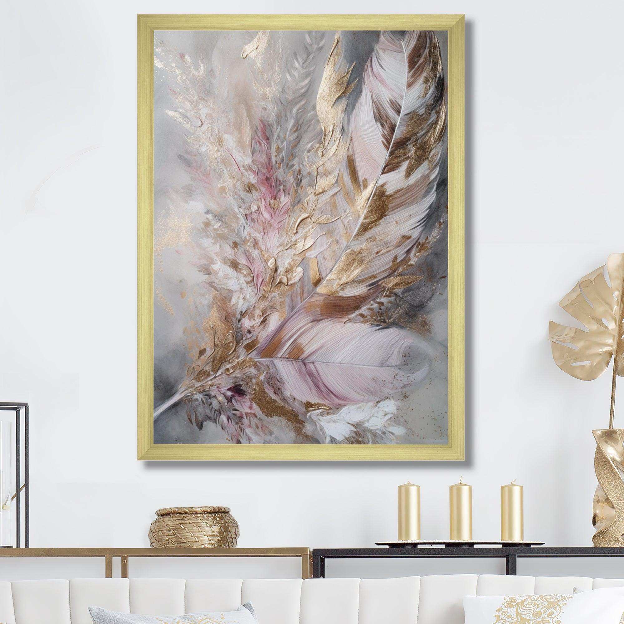Pink Feather Boho Majesty I - Floral Canvas Wall Art