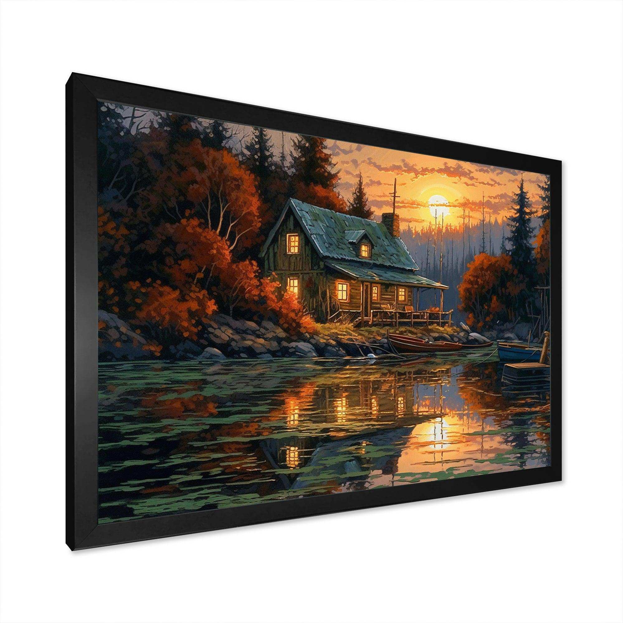 Autumn Sunset Cottage I - Landscapes Canvas Wall Art
