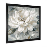 White Grey Peony Blooms In Motion I - Floral Canvas Wall Art
