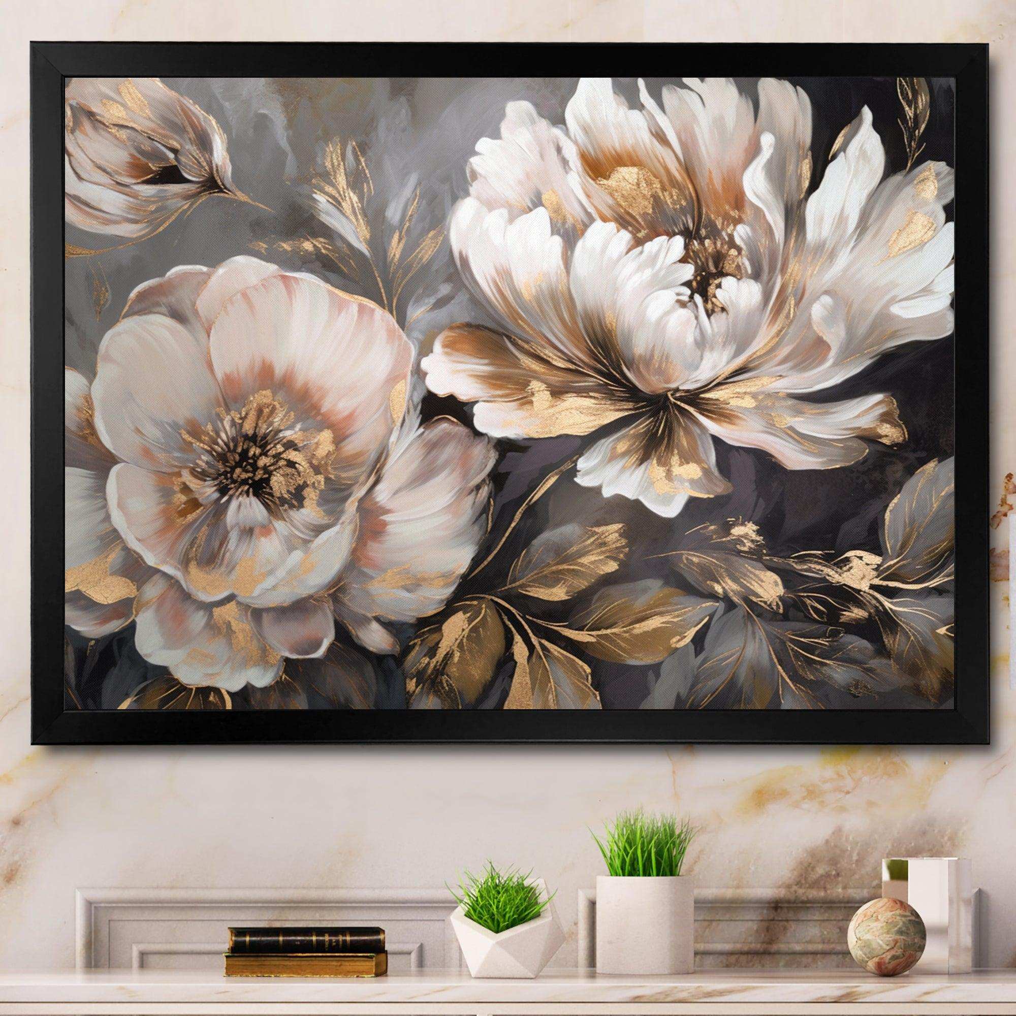 White Grey Peony Blooms In Motion IV - Floral Canvas Wall Art