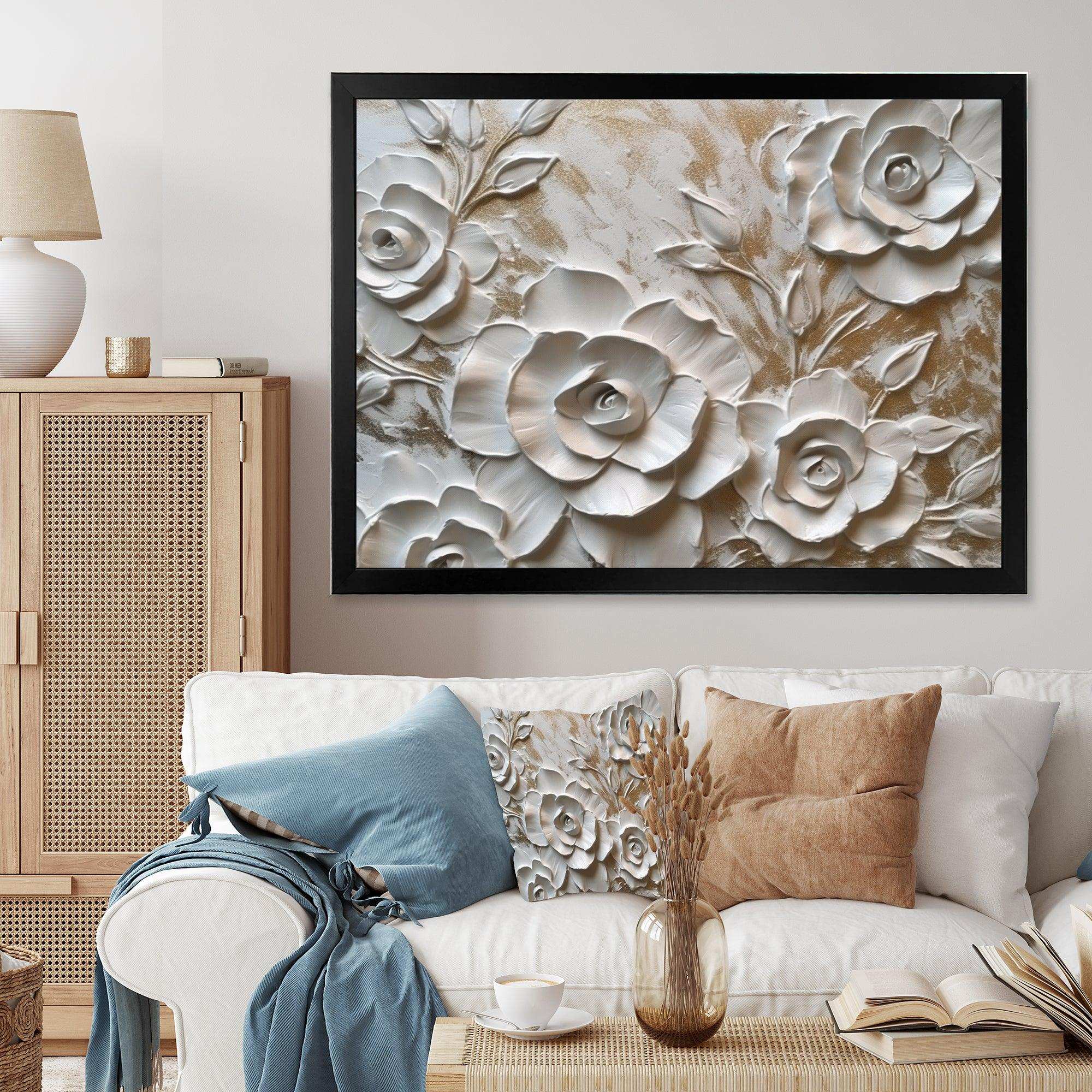 White Roses In Bloom - Floral Canvas Wall Art