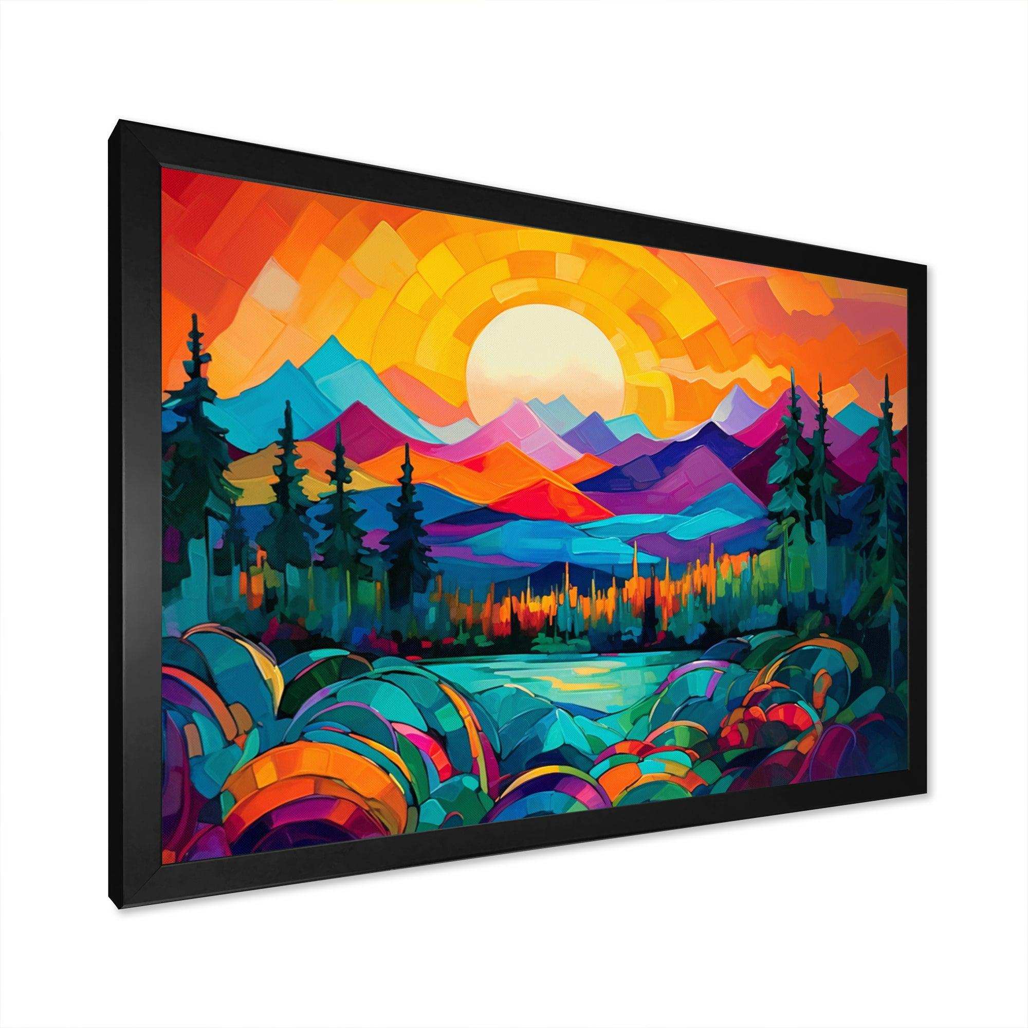Vibrant Sunset Shining Over Mountains II - Landscapes Canvas Wall Art
