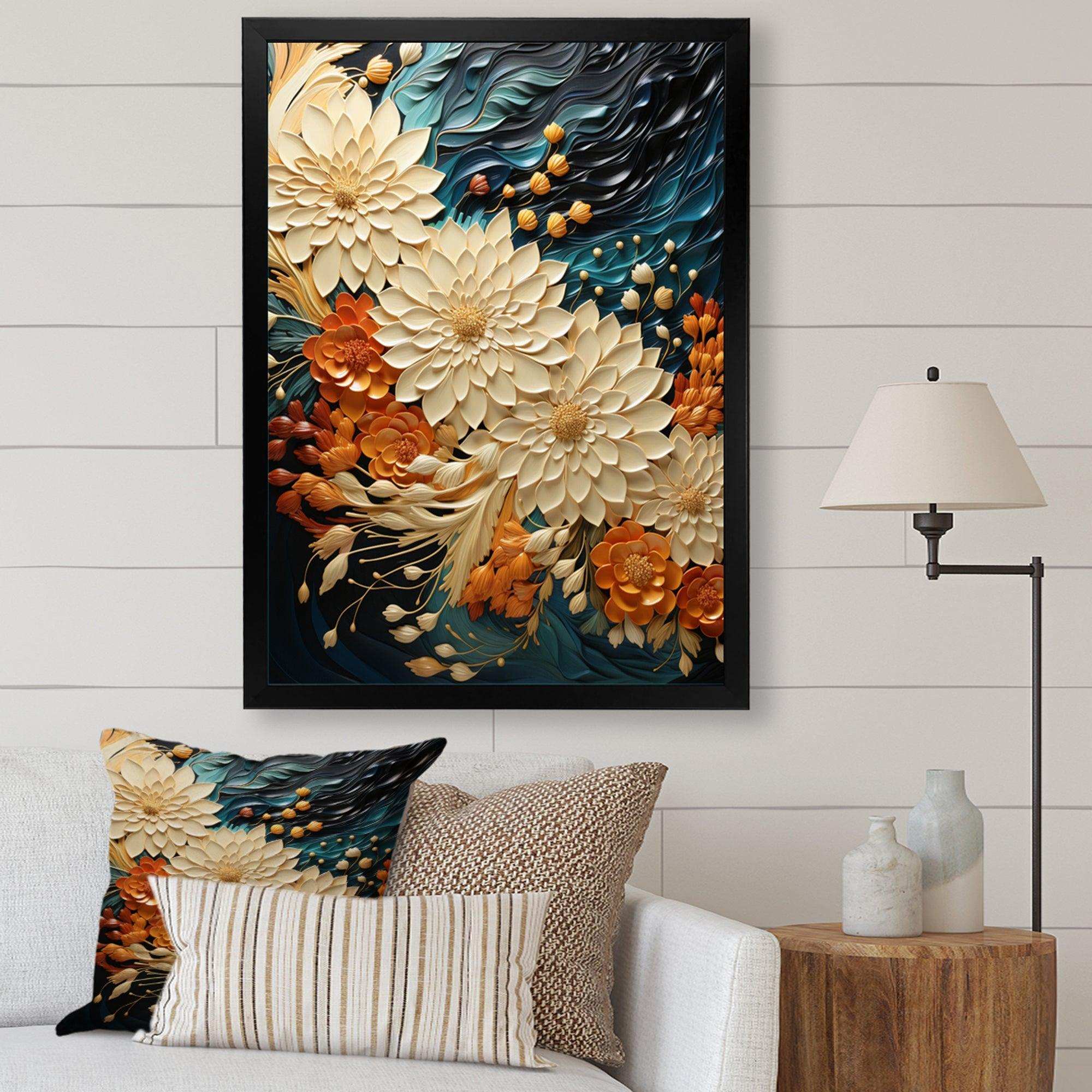 Orange Teal Botanical Whirlwind III - Abstract Canvas Wall Art