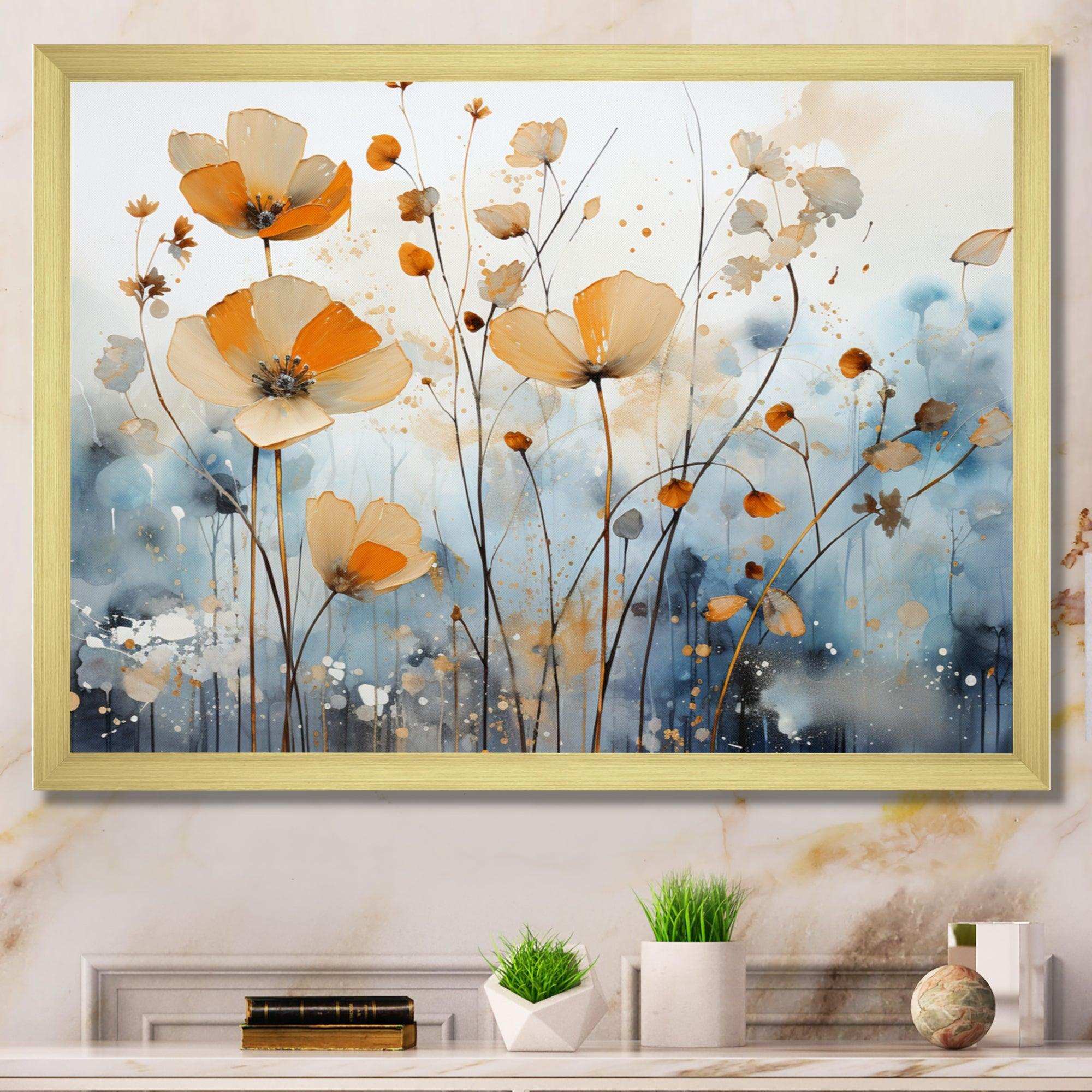 Orange Blue Muted Botanicals II - Abstract Canvas Wall Art