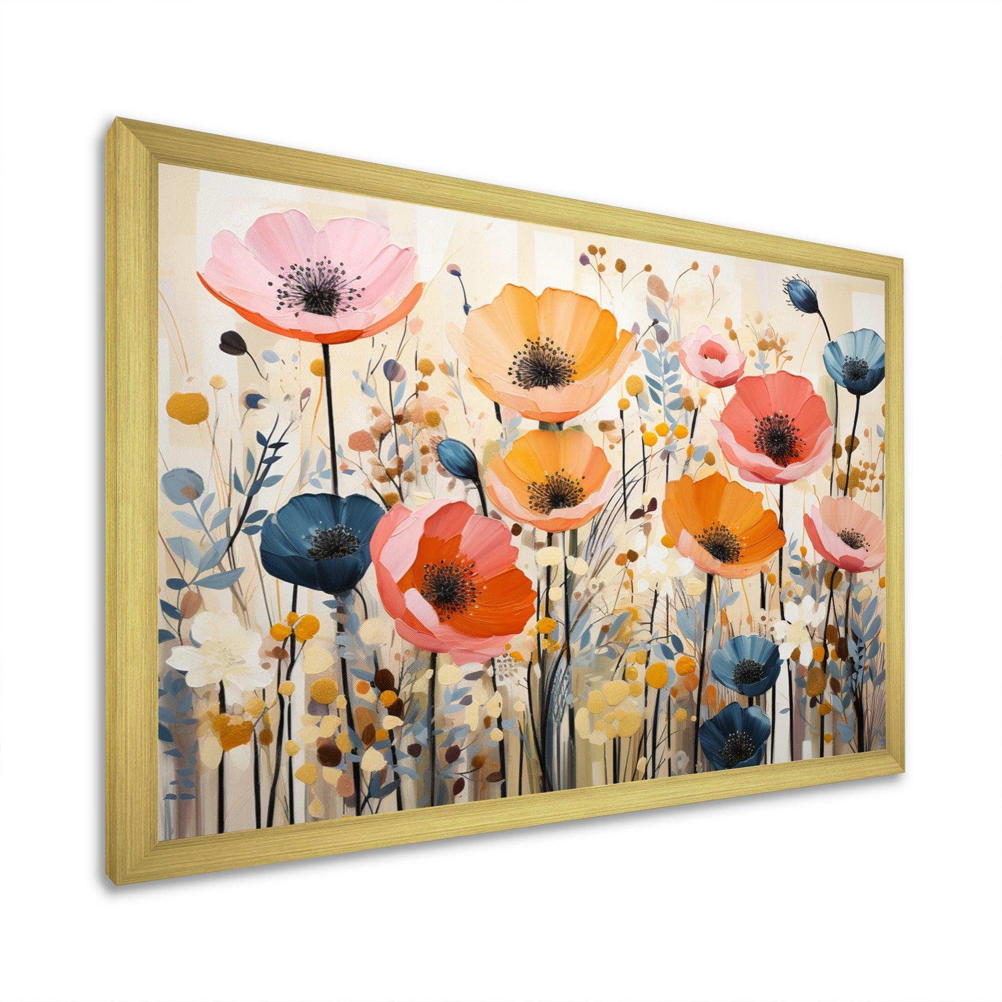 Coral Orange Whimsical Botanical Wilds I - Abstract Canvas Wall Art