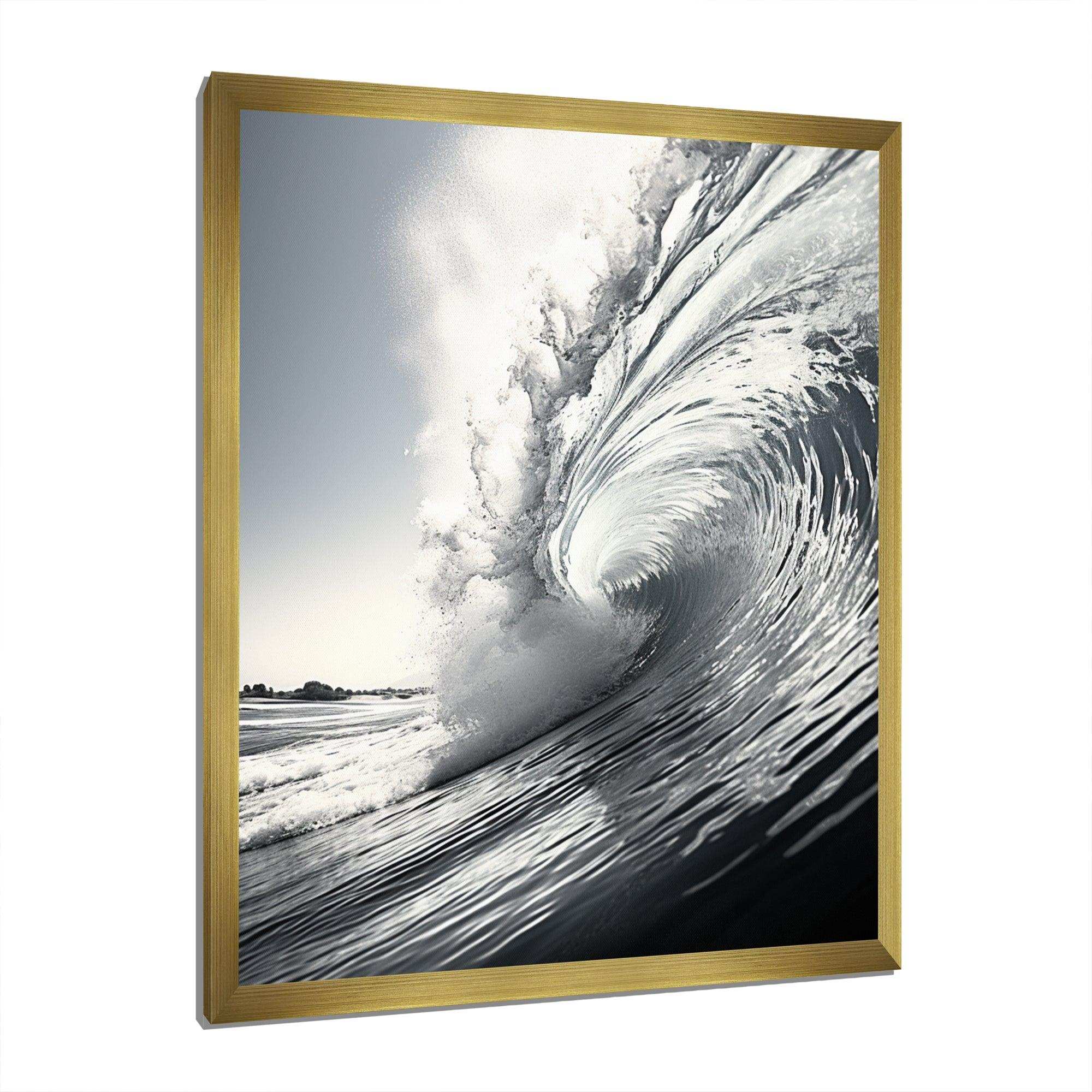 Black And White Wave Photo II - Coastal Canvas Wall Art