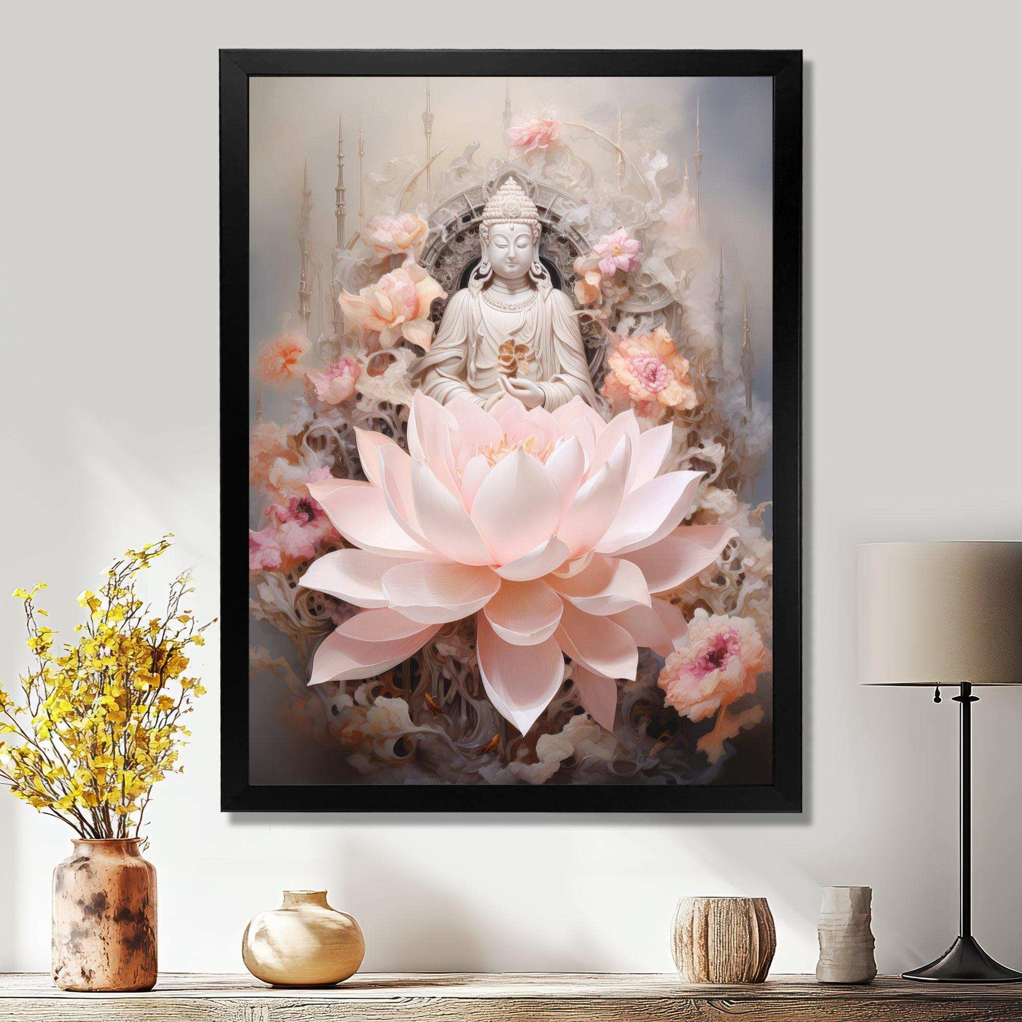Pink Buddhism Lotus Of Wisdom - Spiritual Canvas Wall Art