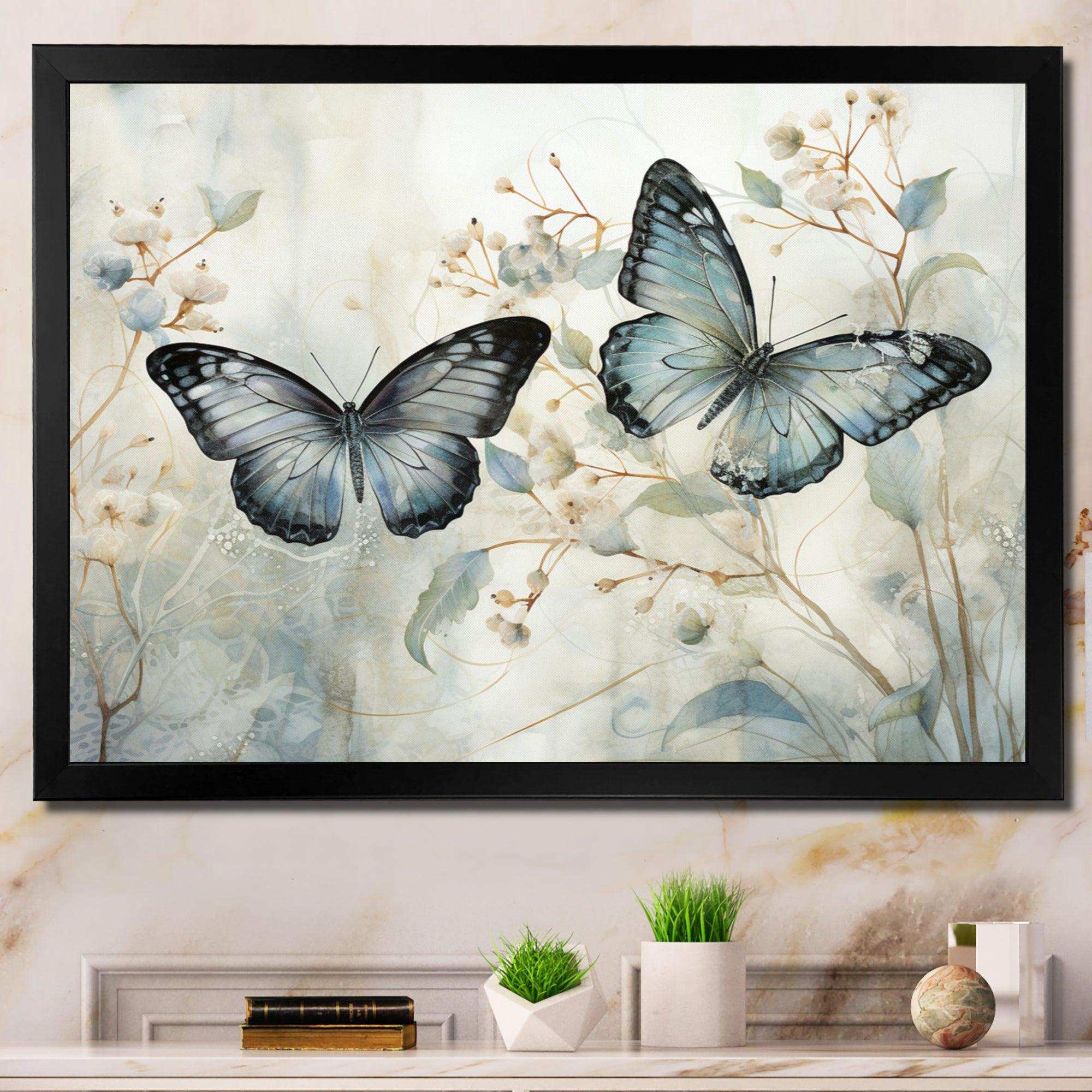 Blue Beige Butterfly Wings Of Serenity - Animals Canvas Wall Art