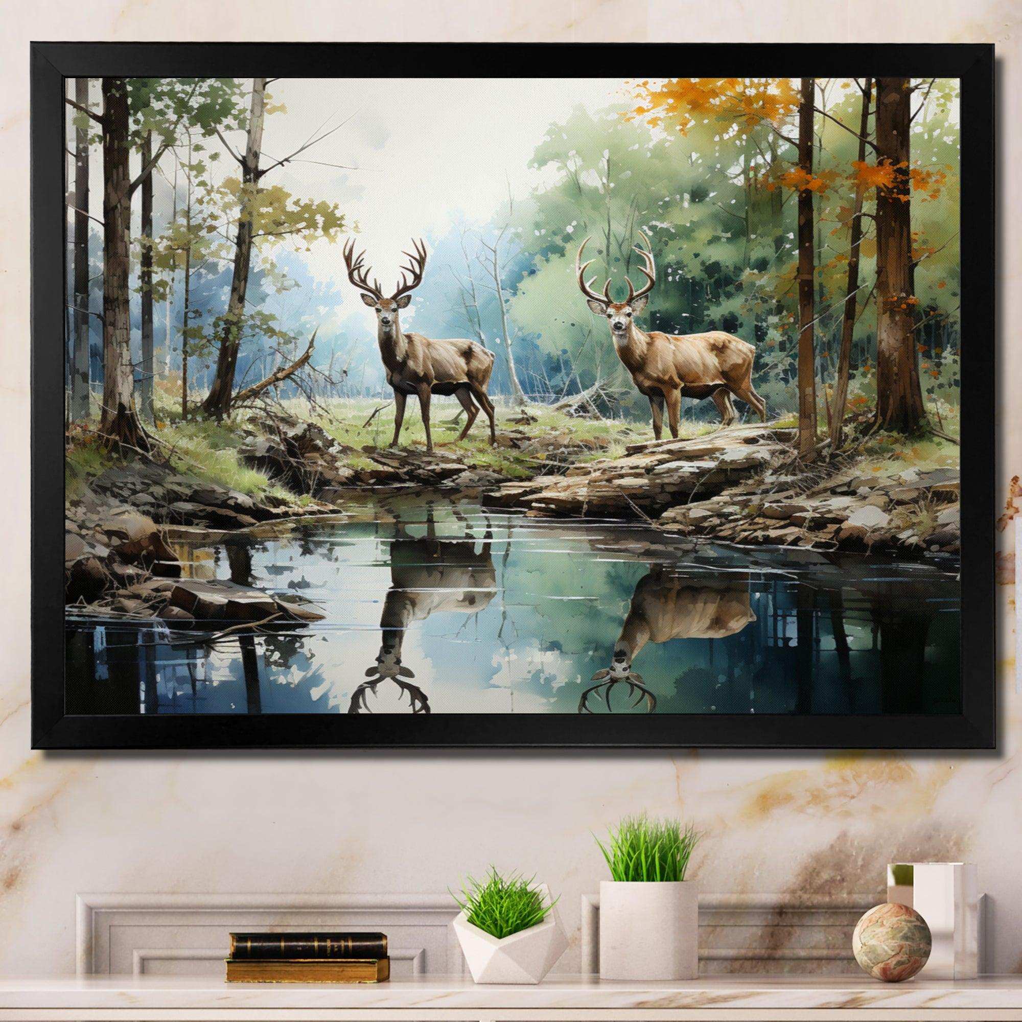 Deer Majestic Reflections - Animals Canvas Wall Art