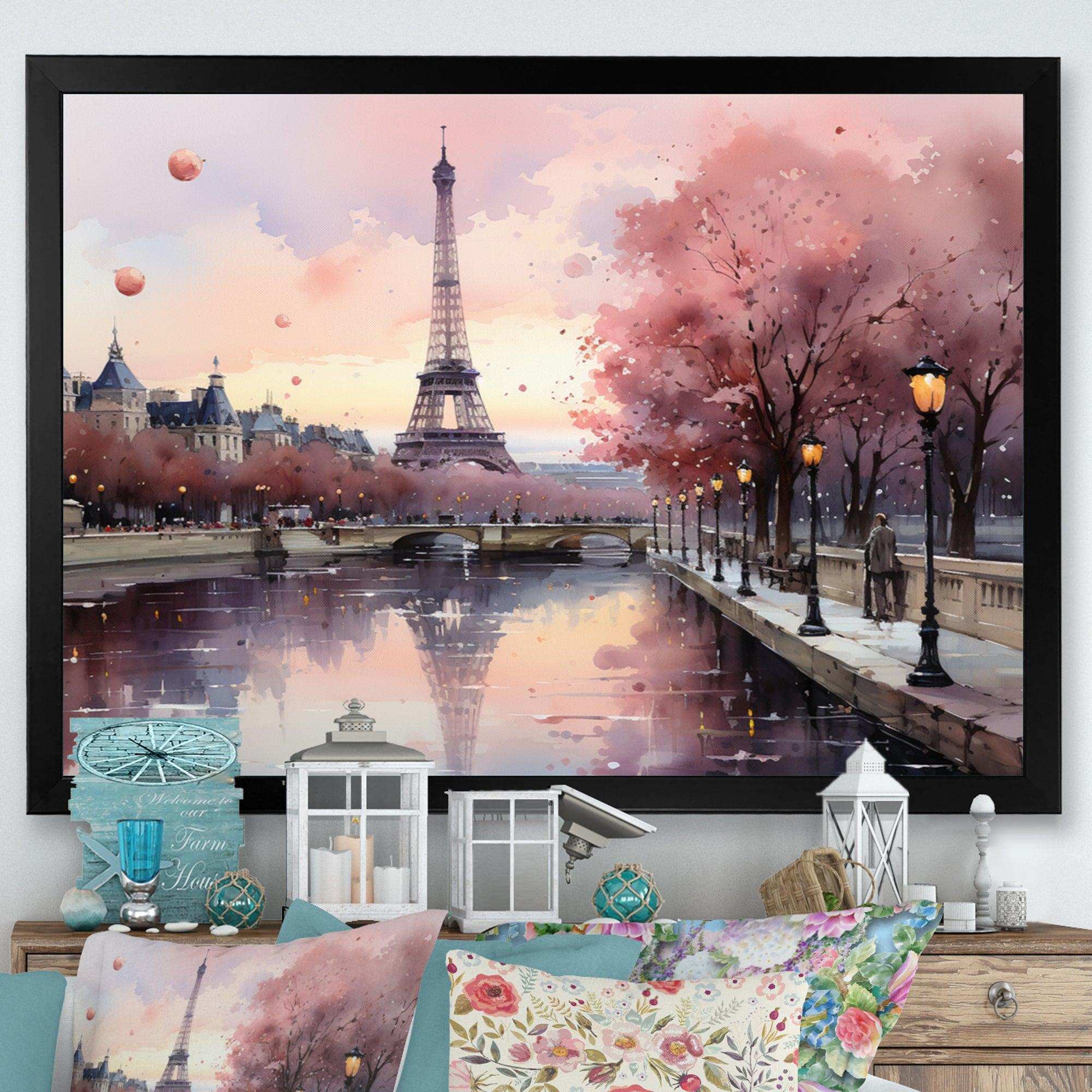 Pink Twilight Rendezvous In Paris II - Cityscapes Canvas Wall Art