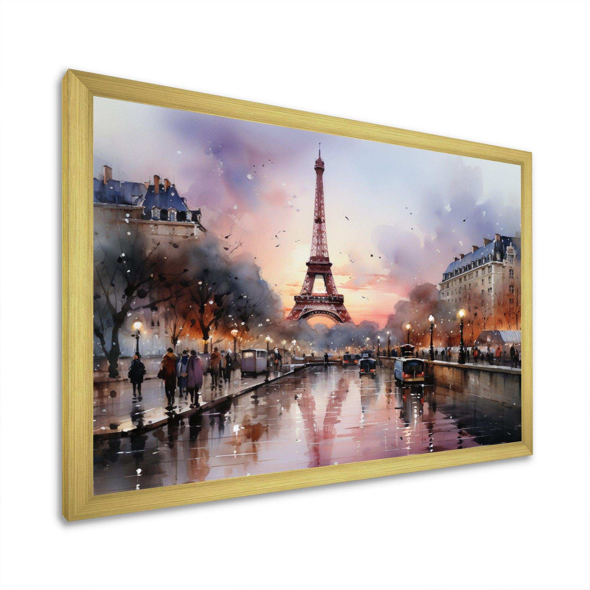 Pink Twilight Rendezvous In Paris III - Cityscapes Canvas Wall Art
