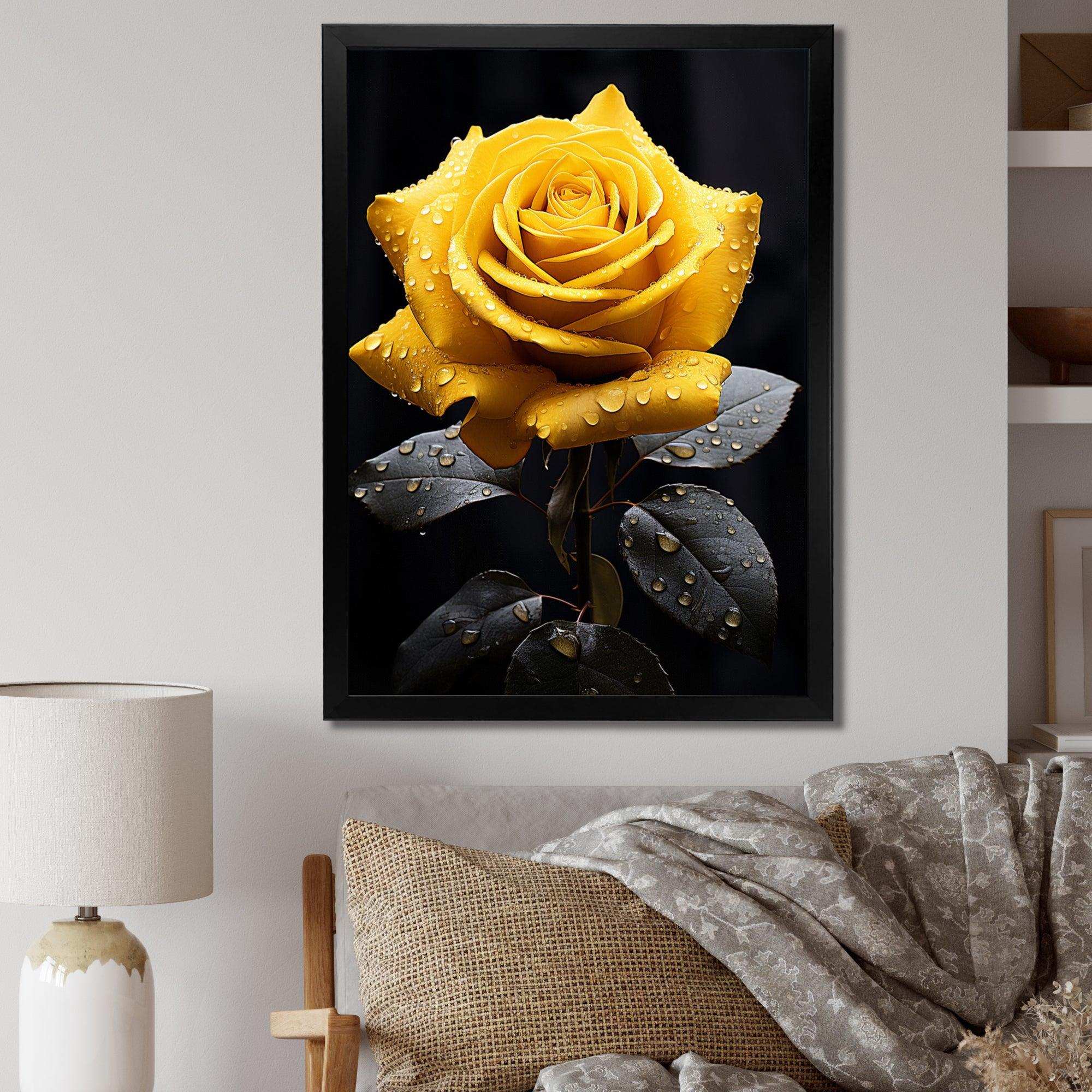 Yellow Black Rose Elegance III - Floral Canvas Wall Art