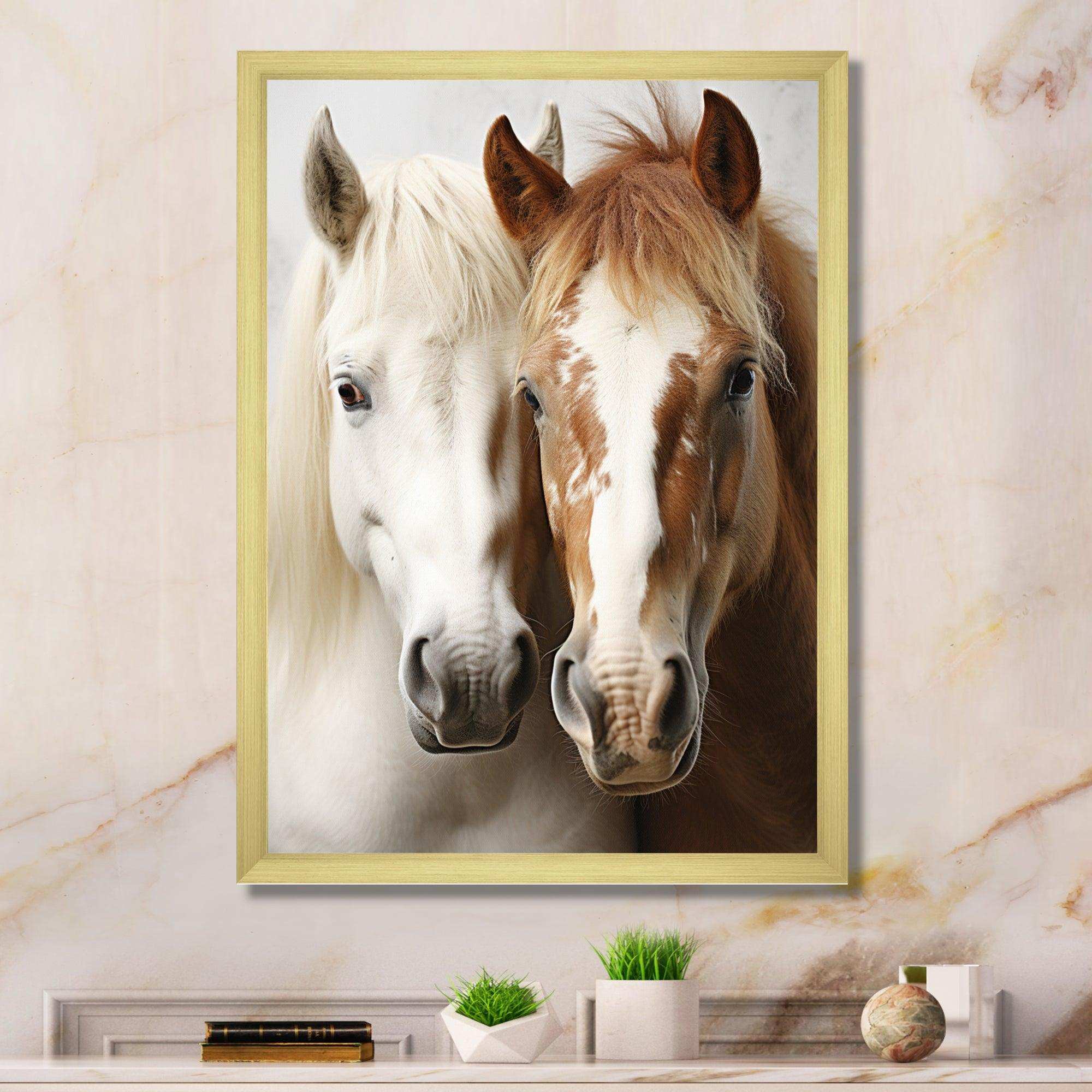 White And Brown Horse Dynamic Duo V - Animals Canvas Wall Art