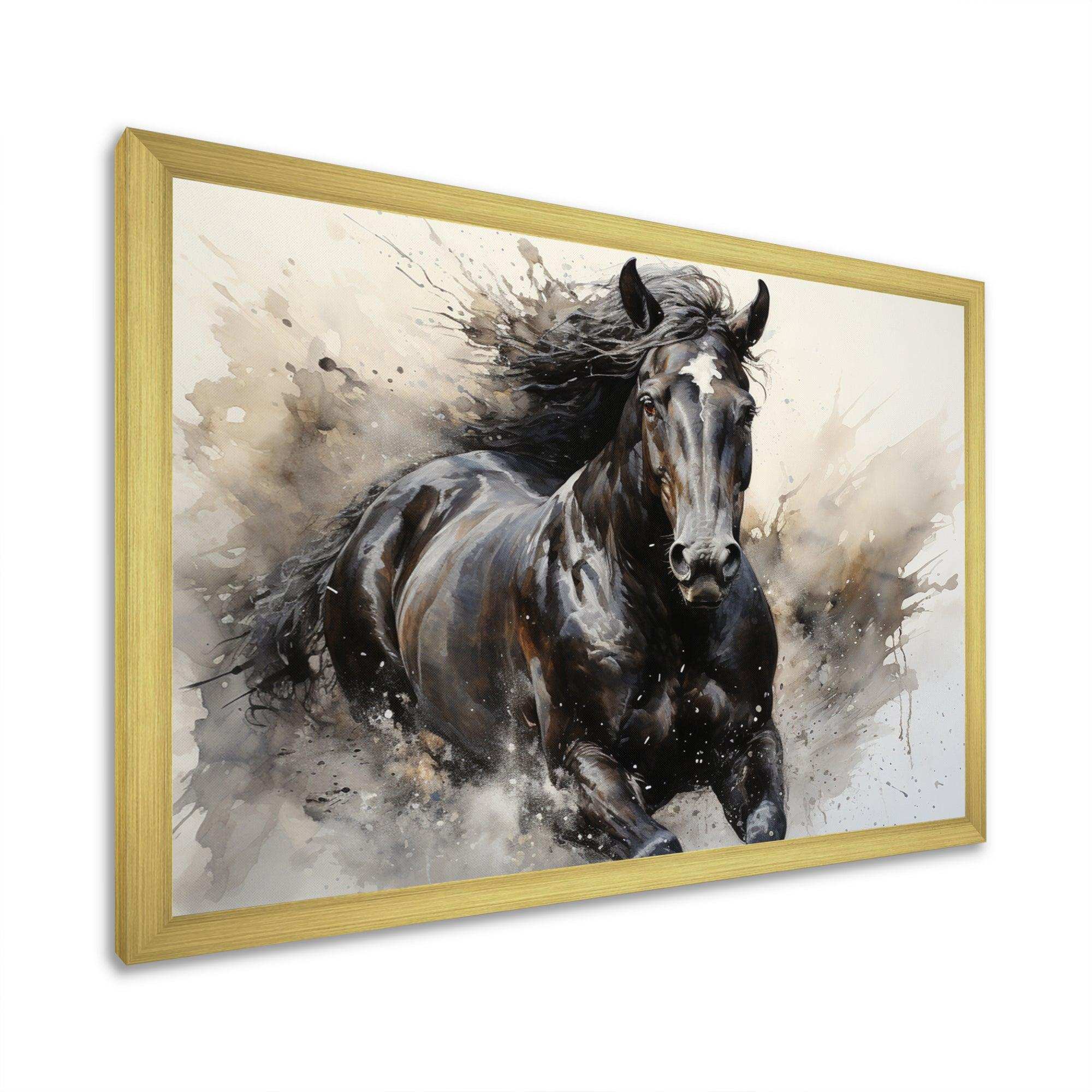 Grey Horse Majestic Monochrome Pointillism - Animals Canvas Wall Art