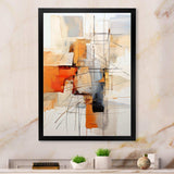 Orange Grey Line Art Abstract Expressionism - Abstract Canvas Wall Art