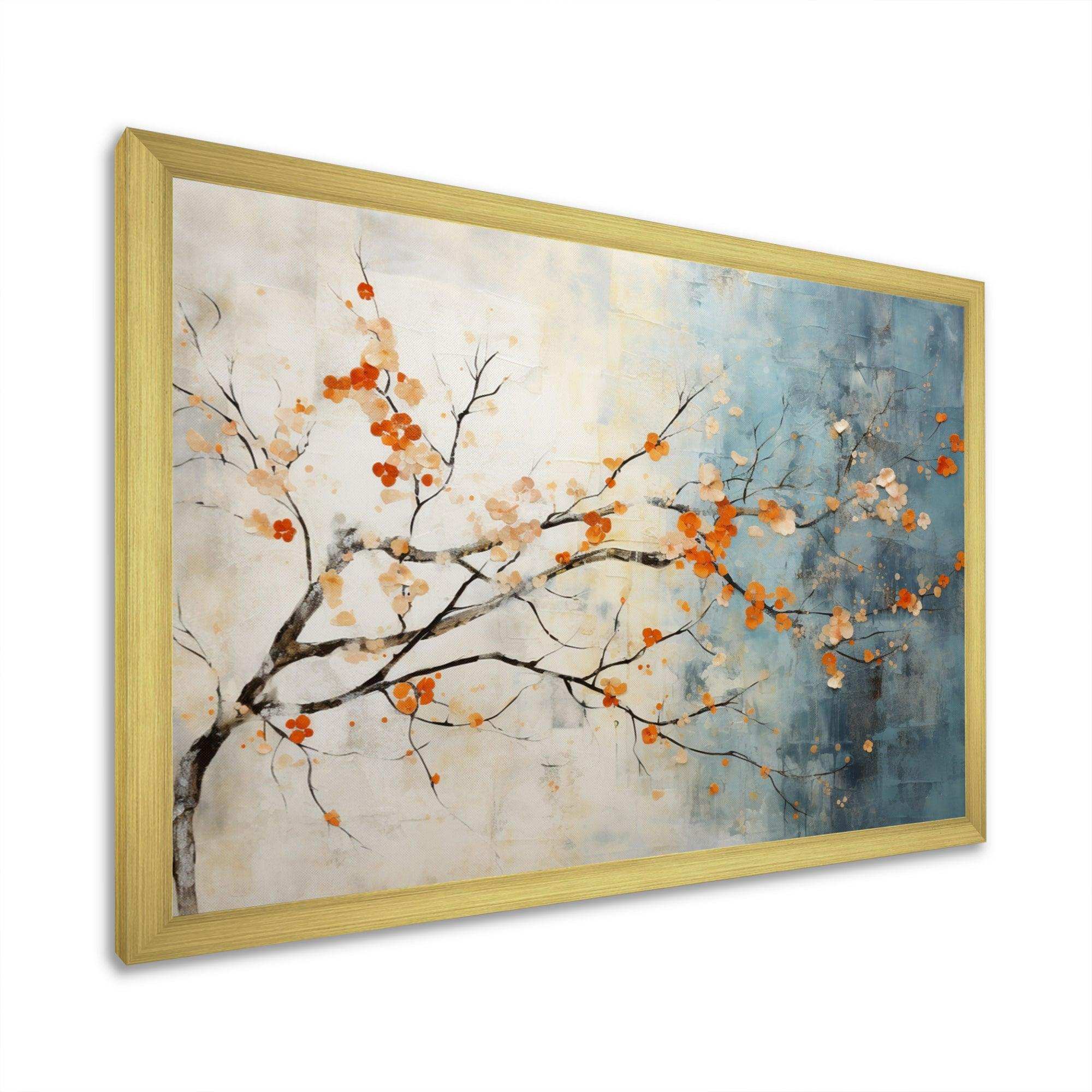 Orange Teal Maple Tree Glowing Embers V - Floral Canvas Wall Art
