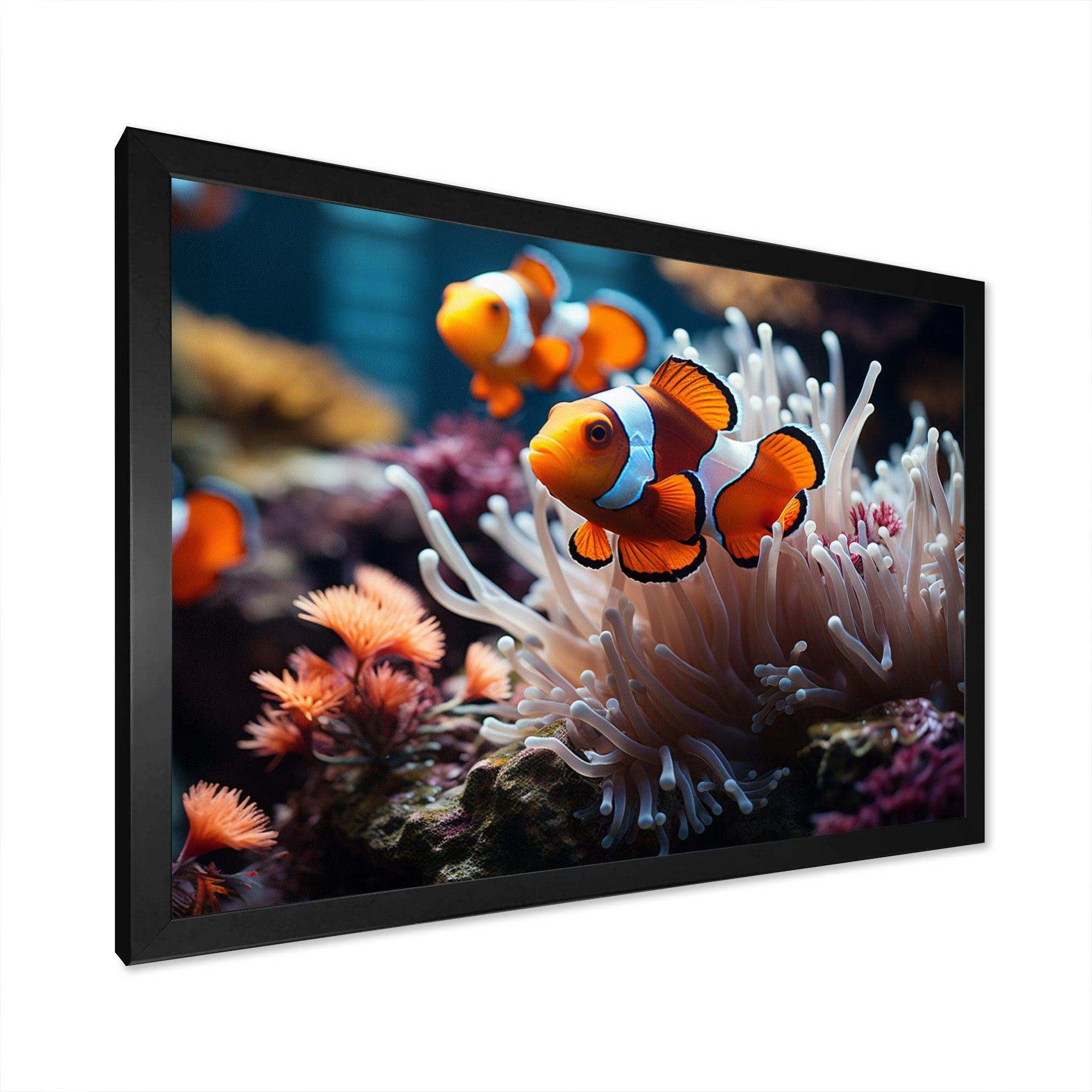 Orange Pink Clownfish Silent Underwater - Animals Canvas Wall Art