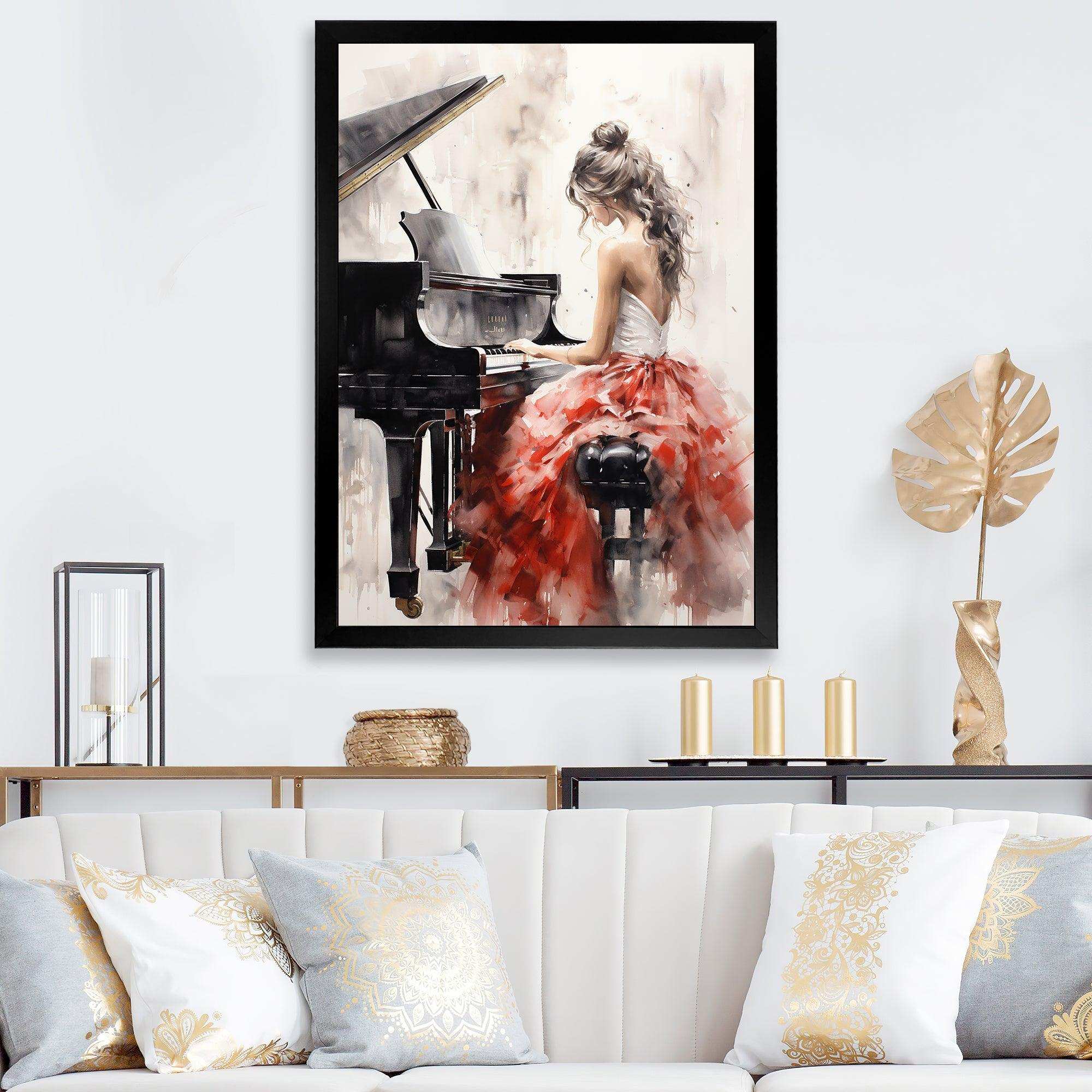 Beige Red Music Piano Harmony I - Music Canvas Wall Art