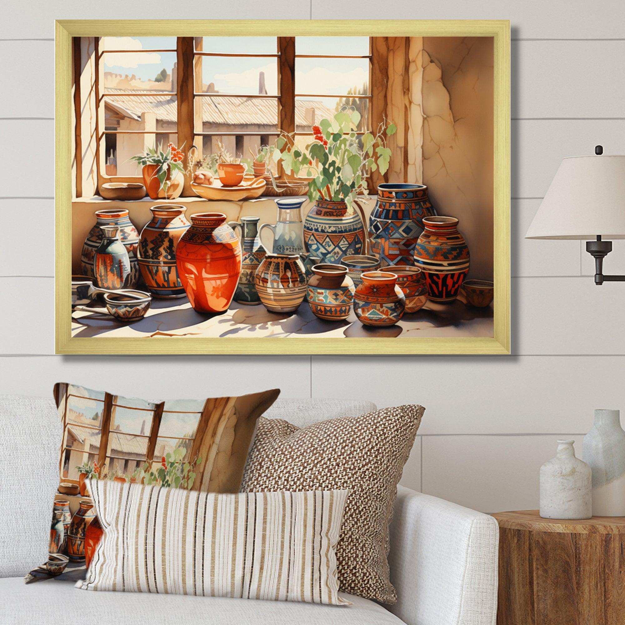Native Art Pueblo Pottery I - People Canvas Wall Art