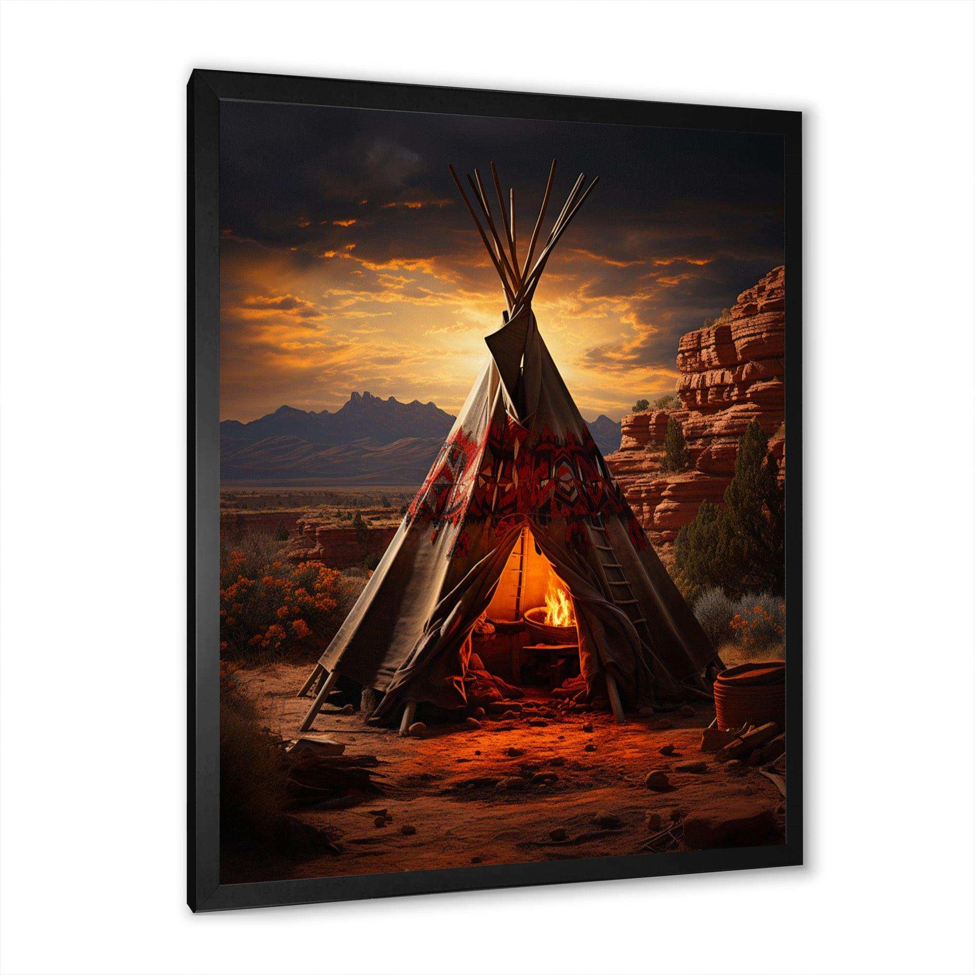 Orange Native Tipi Embracing Tradition I - People Canvas Wall Art