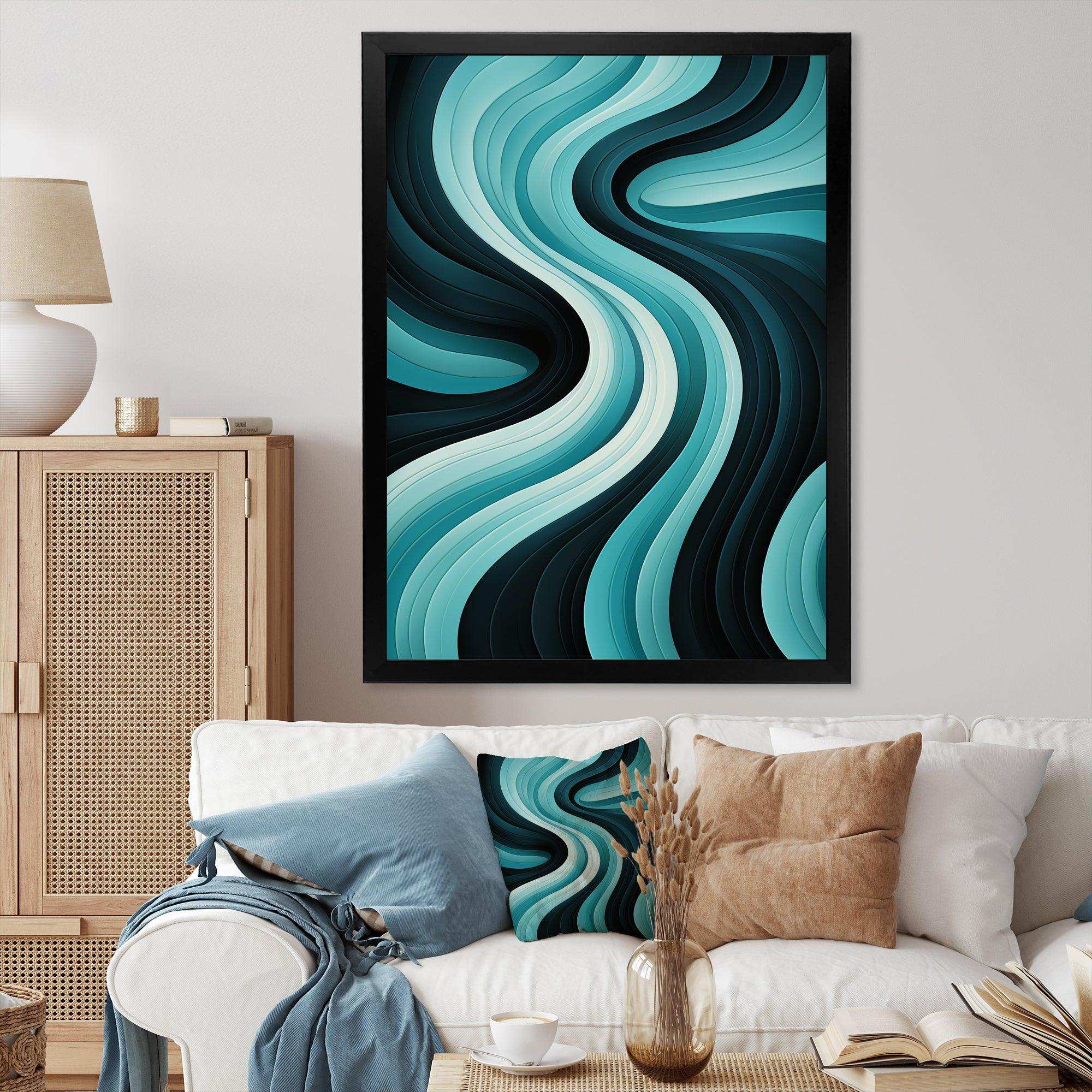 Turquoise Black Opt Art In - Abstract Canvas Wall Art
