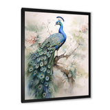 Blue Ink Wash Peacock II - Animals Canvas Wall Art