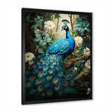 Teal Peacock Monochrome - Animals Canvas Wall Art