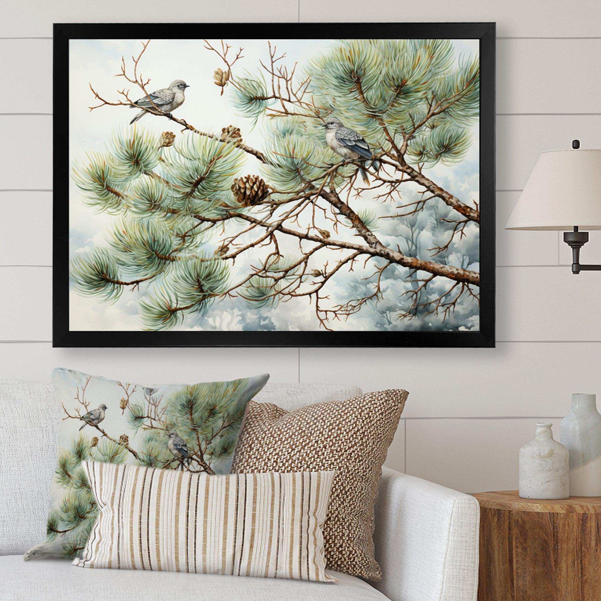 Bird On Pine Tree I - Floral Canvas Wall Art