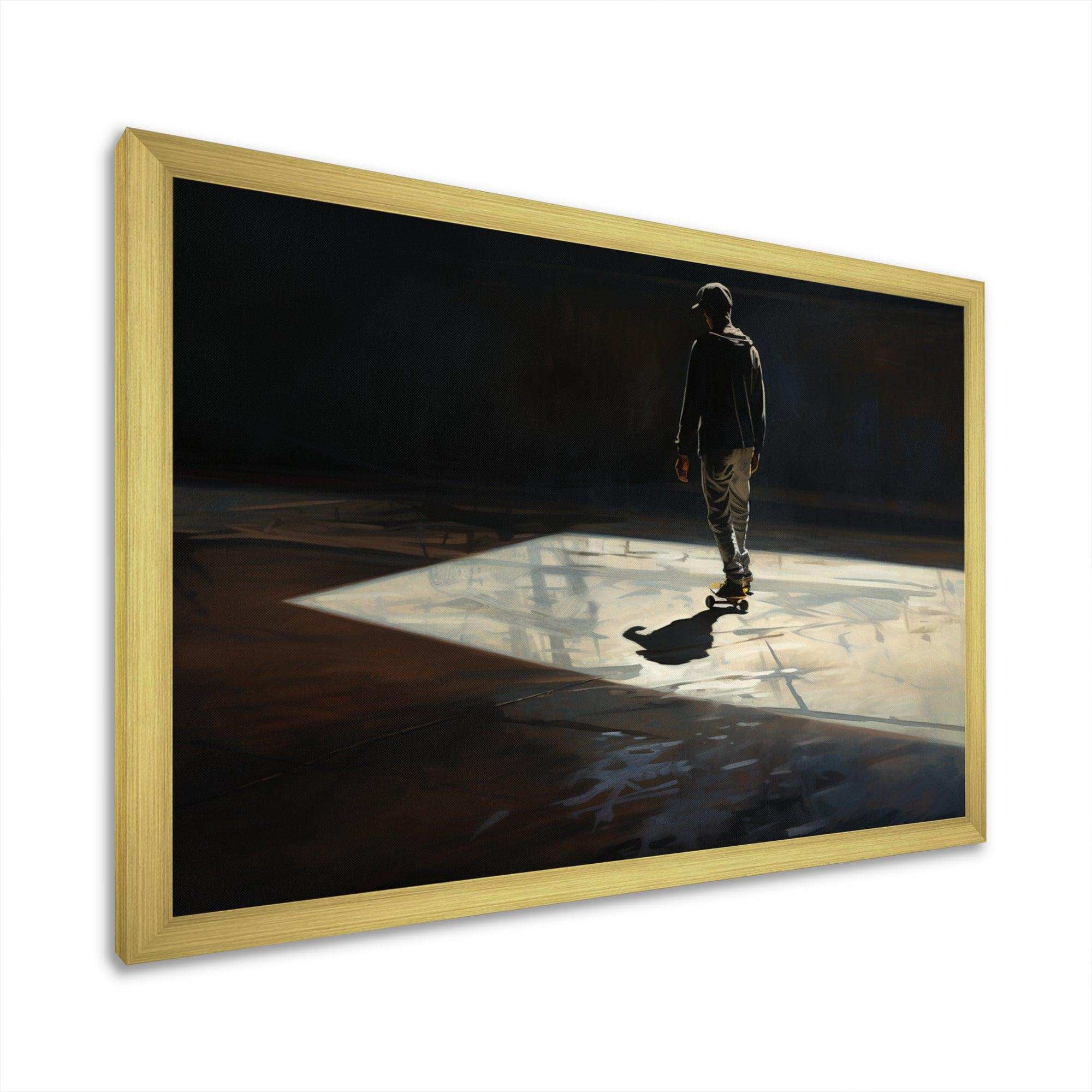 Skateboard Street Shadows - Transportation Canvas Wall Art