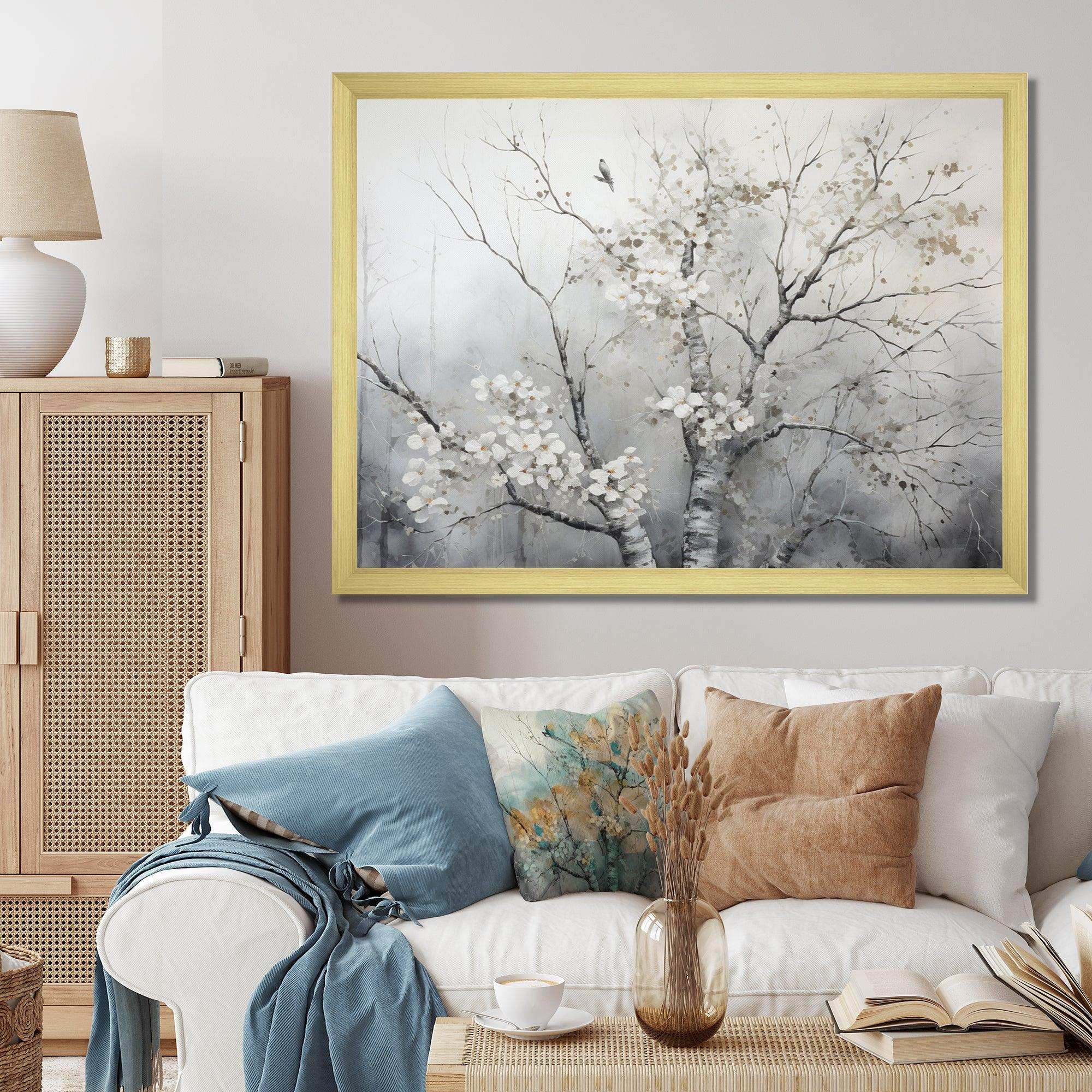 Grey Tree Monochrome Reverie - Floral Canvas Wall Art