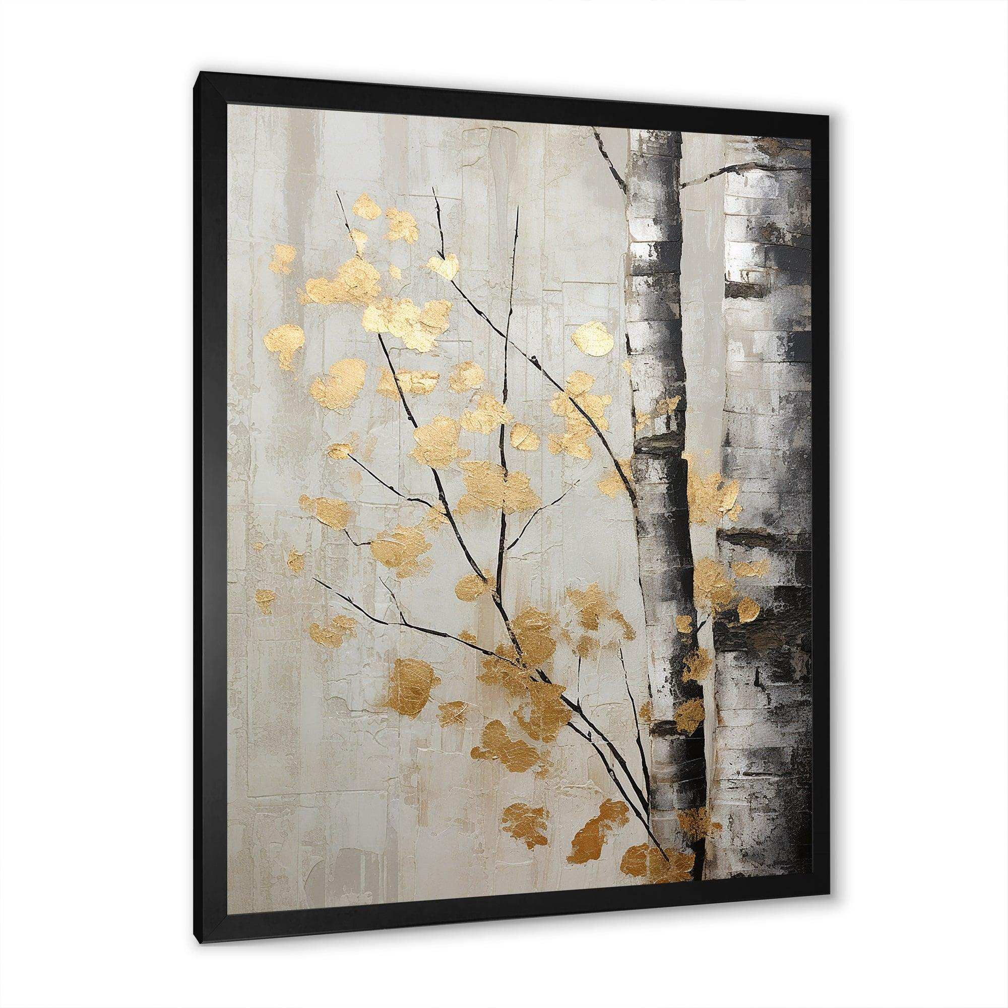 Tree Whispers Of Gray And Gold - Floral Canvas Wall Art