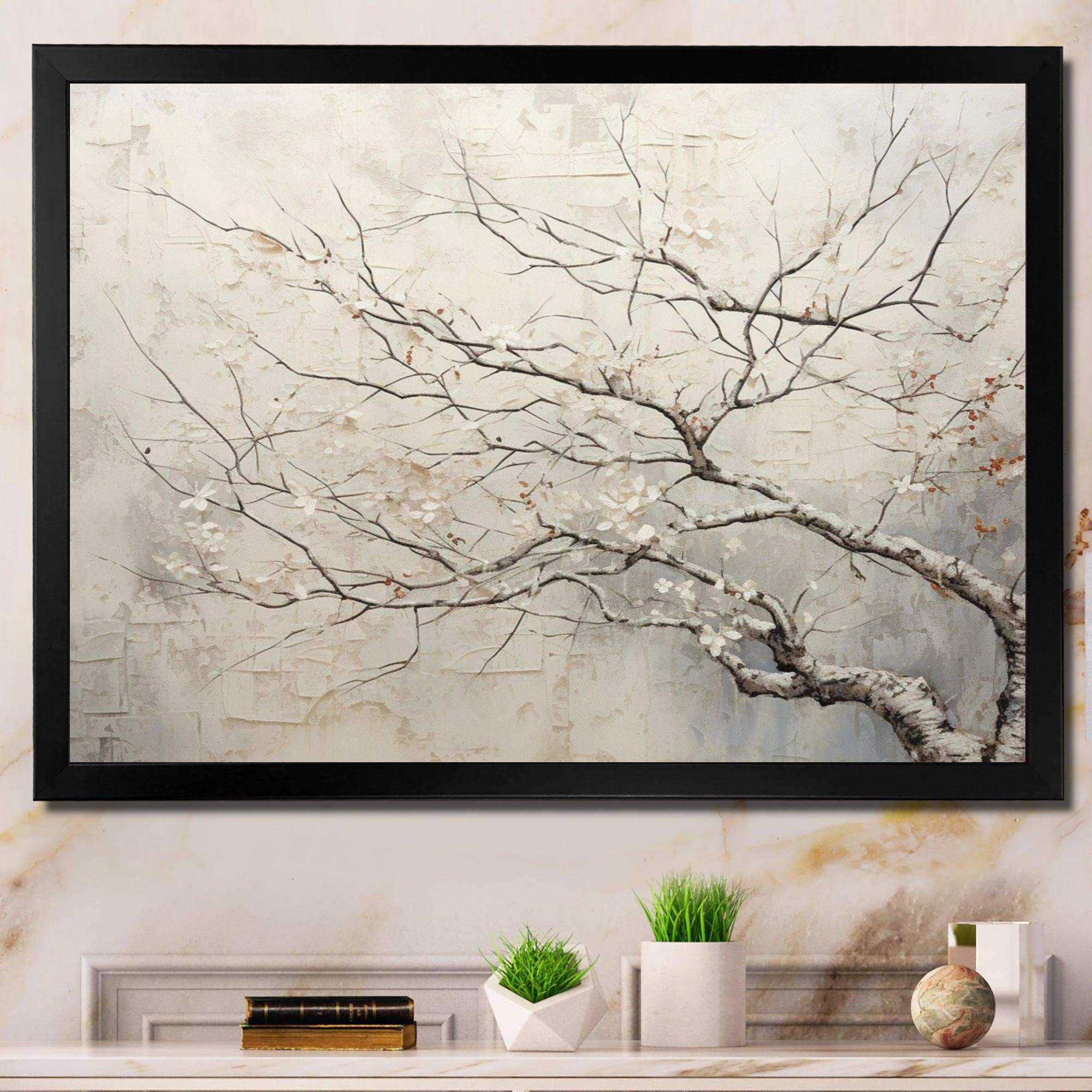 Tree Monochrome Whispers Of Beige - Floral Canvas Wall Art