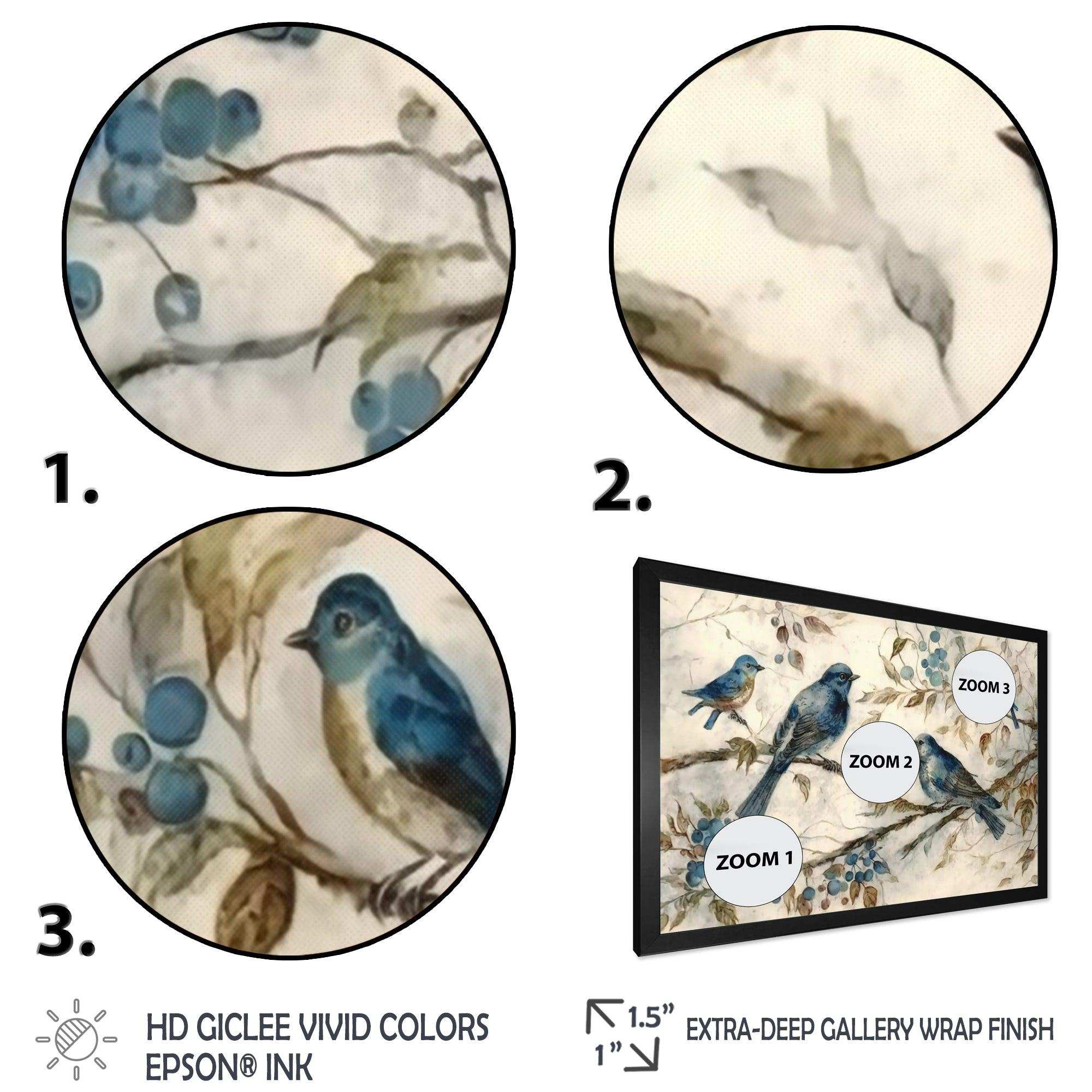 Four Vintage Blue Birds On A Branch IV