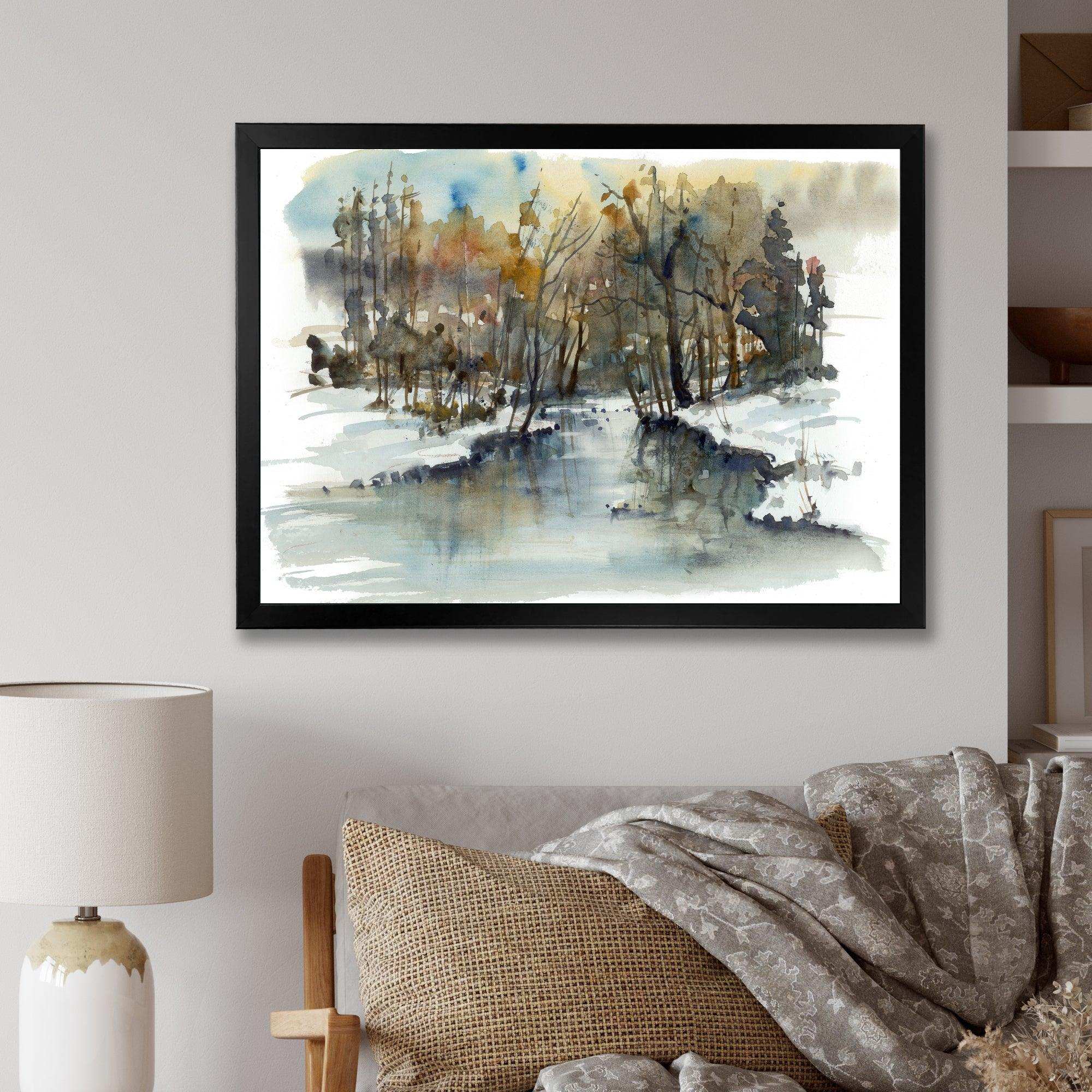 River in Woods Watercolor