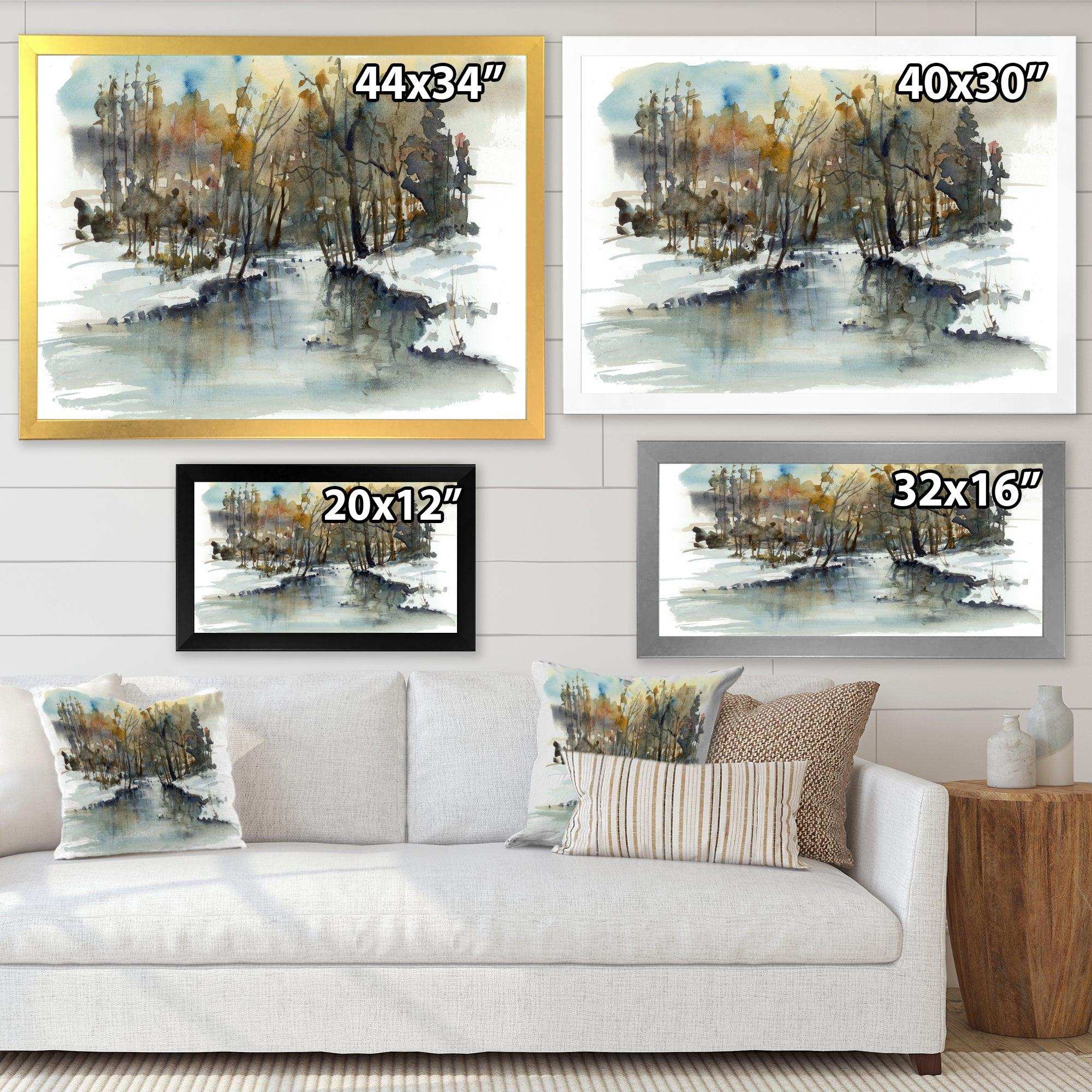 River in Woods Watercolor