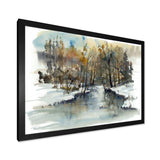 River in Woods Watercolor