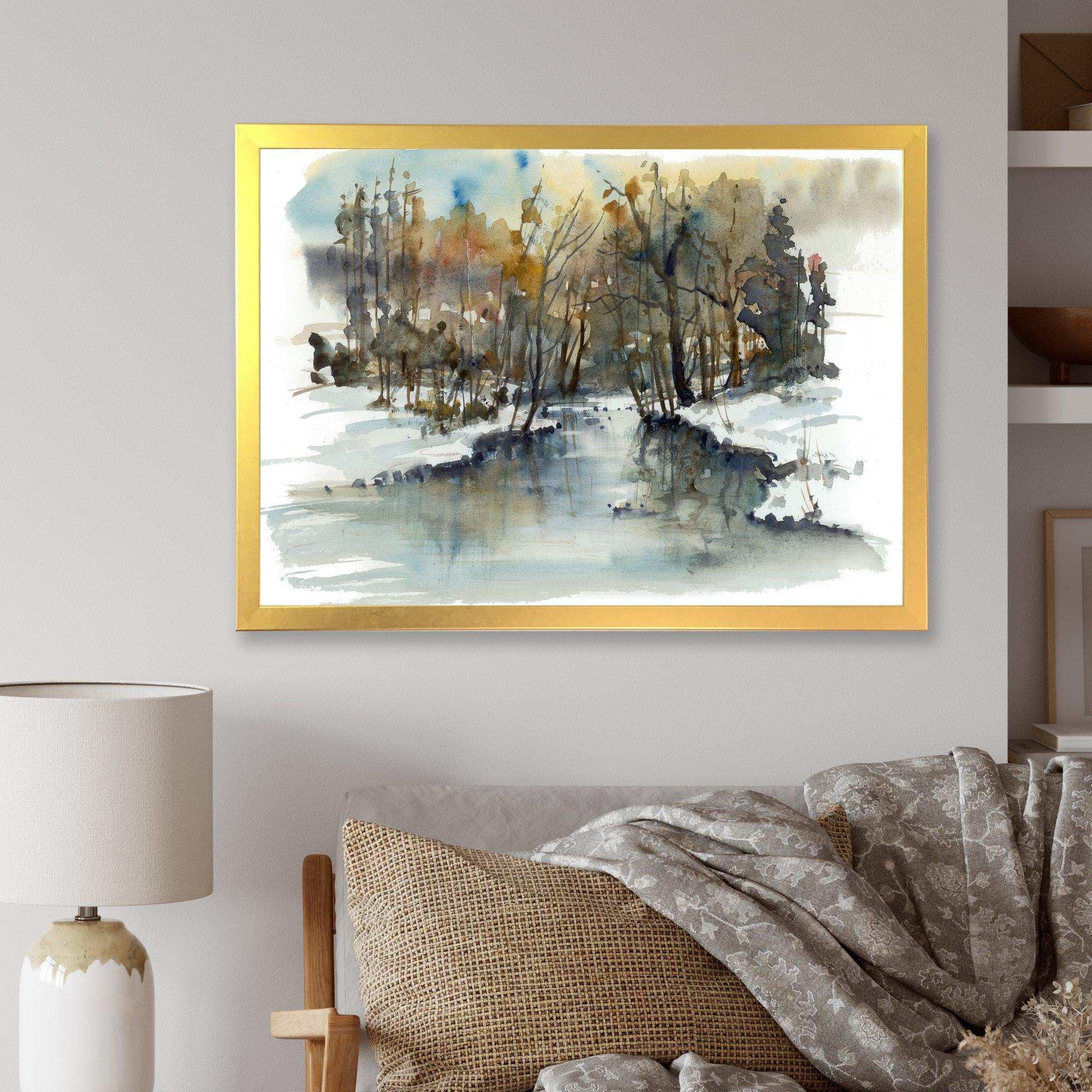 River in Woods Watercolor