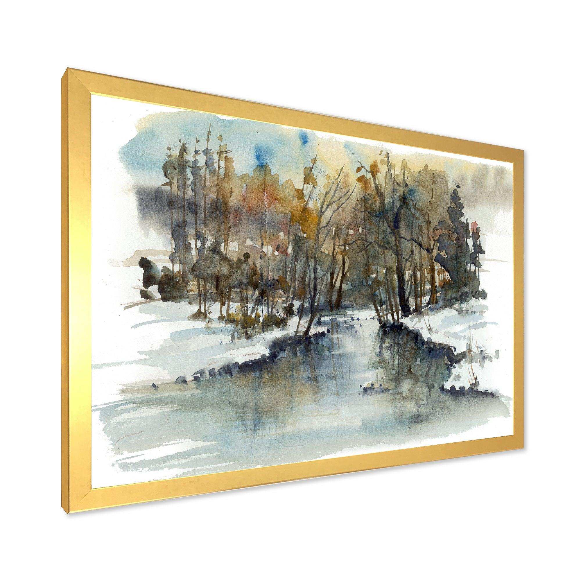 River in Woods Watercolor